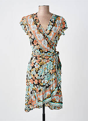 Rochie scurtă imprimeu floral mâneci scurte albastru LARAETHNICS femeie