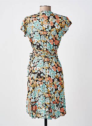 Rochie scurtă imprimeu floral mâneci scurte albastru LARAETHNICS femeie