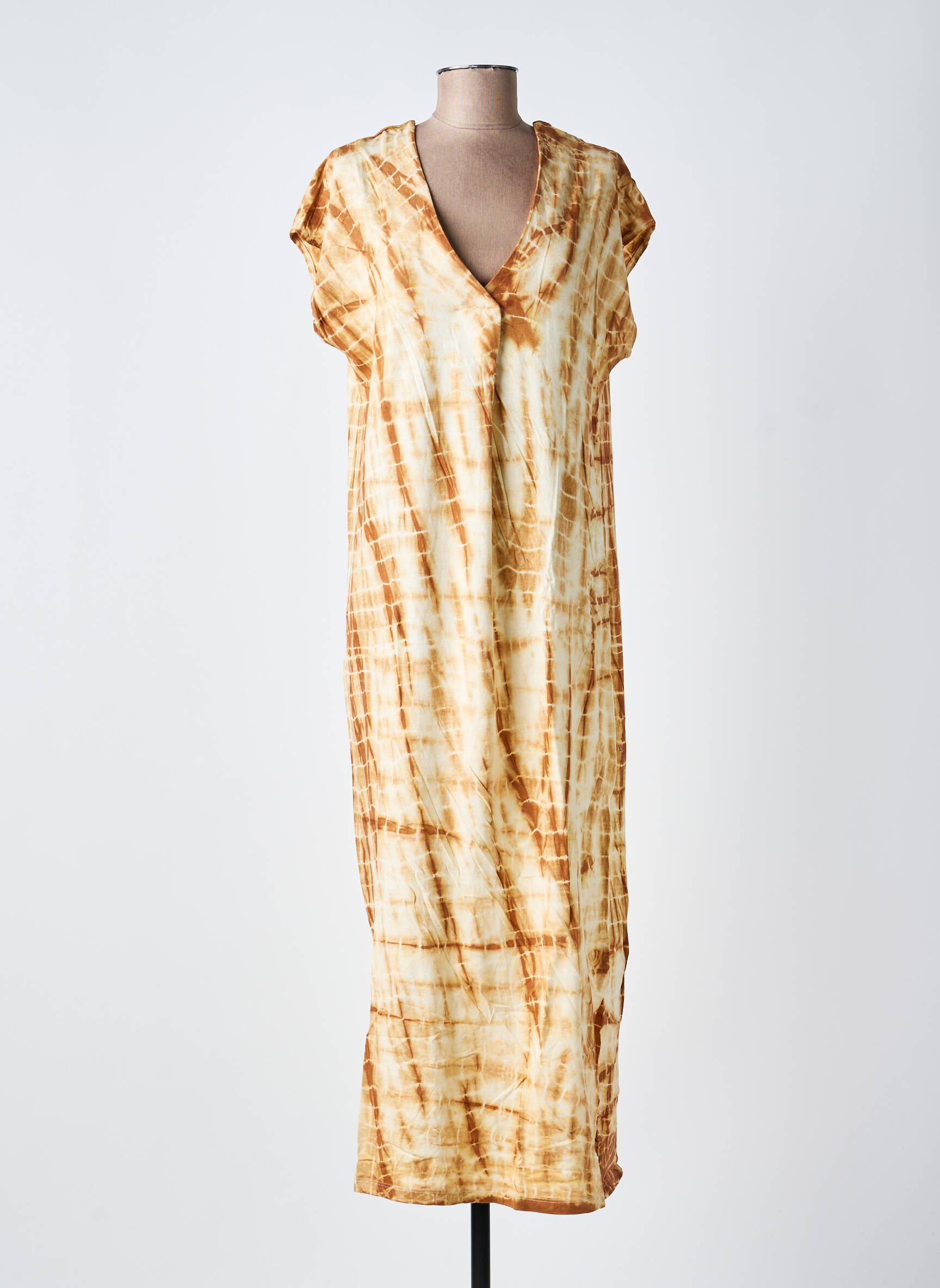 Rochie lungă imprimeu fantezie mâneci scurte maro GOLD & SILVER femeie
