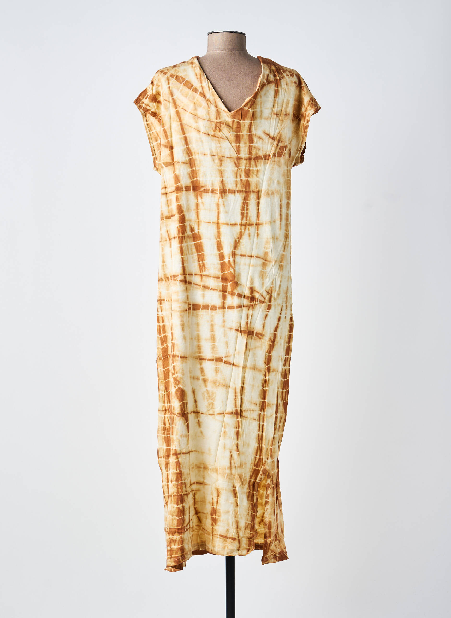 Rochie lungă imprimeu fantezie mâneci scurte maro GOLD & SILVER femeie