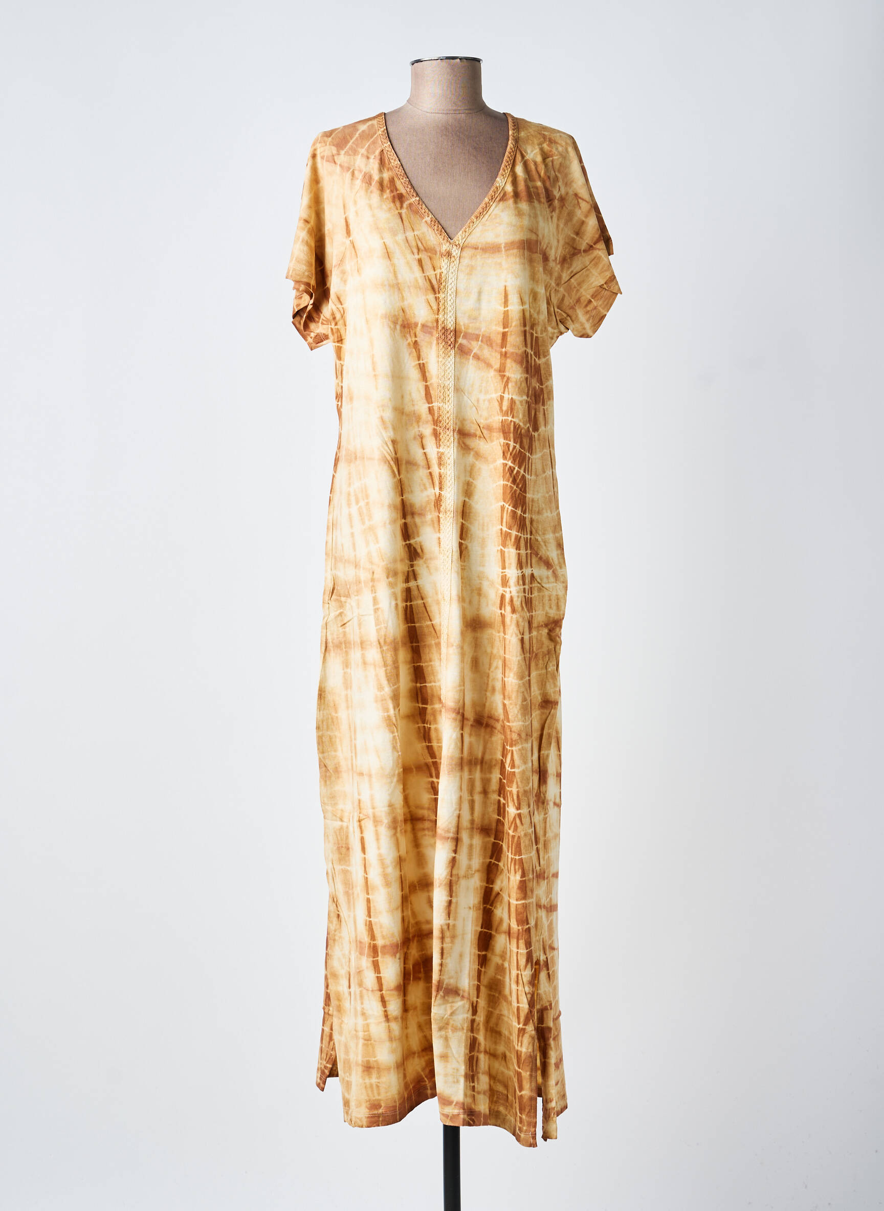 Rochie lungă imprimeu fantezie mâneci scurte maro GOLD & SILVER femeie