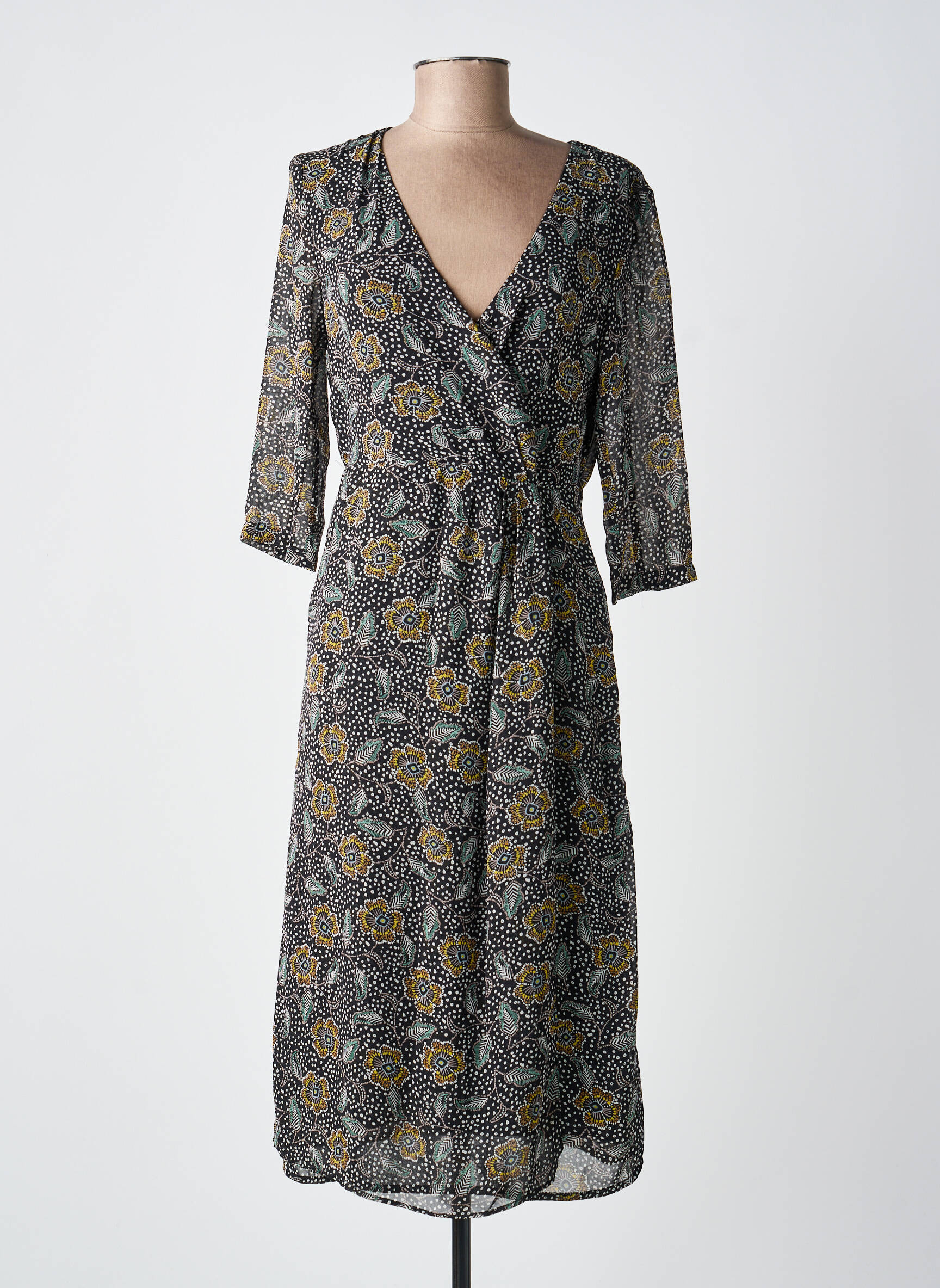 Rochie midi mâneci 3/4 mâneci 3/4 negru GARANCE femeie