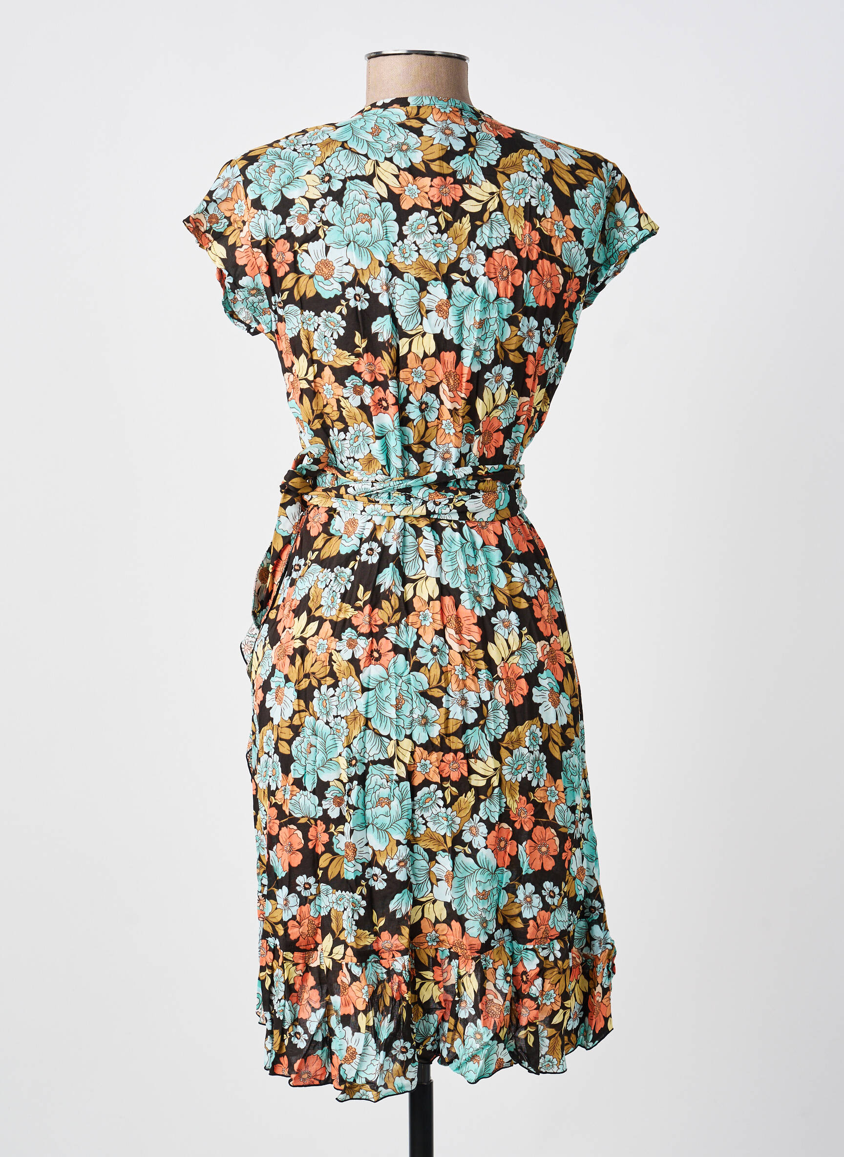 Rochie midi imprimeu fantezie mâneci scurte albastru LARAETHNICS femeie