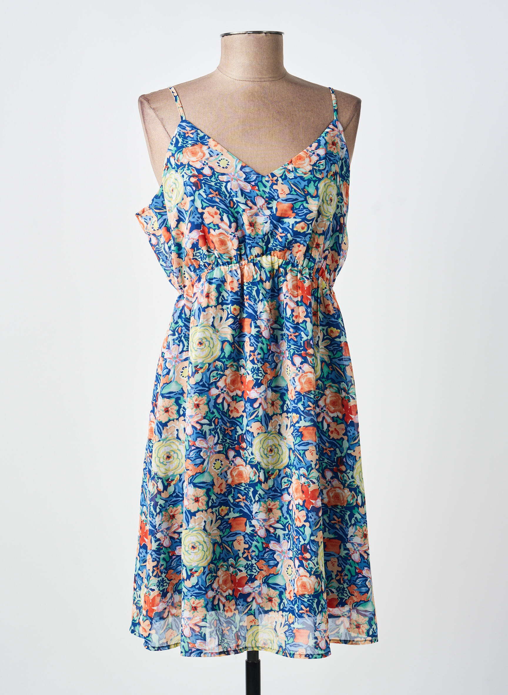 Rochie scurtă croială cambrată bretele subțiri albastru MAJOLICA femeie