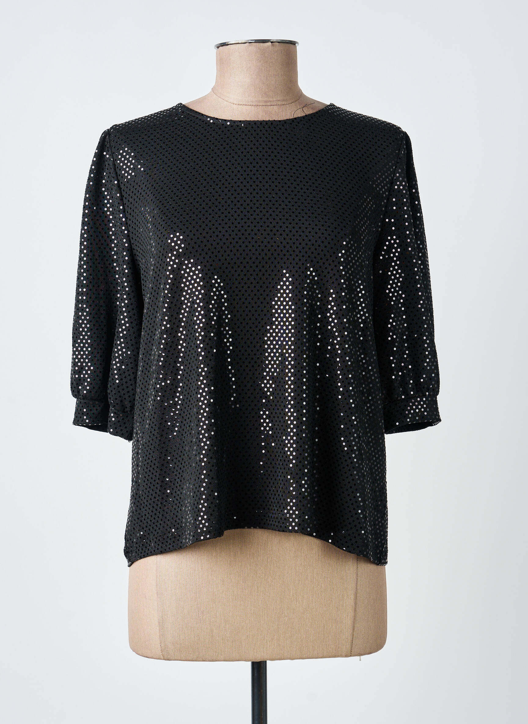Top elasticitate mâneci scurte negru GRACE & MILA femeie