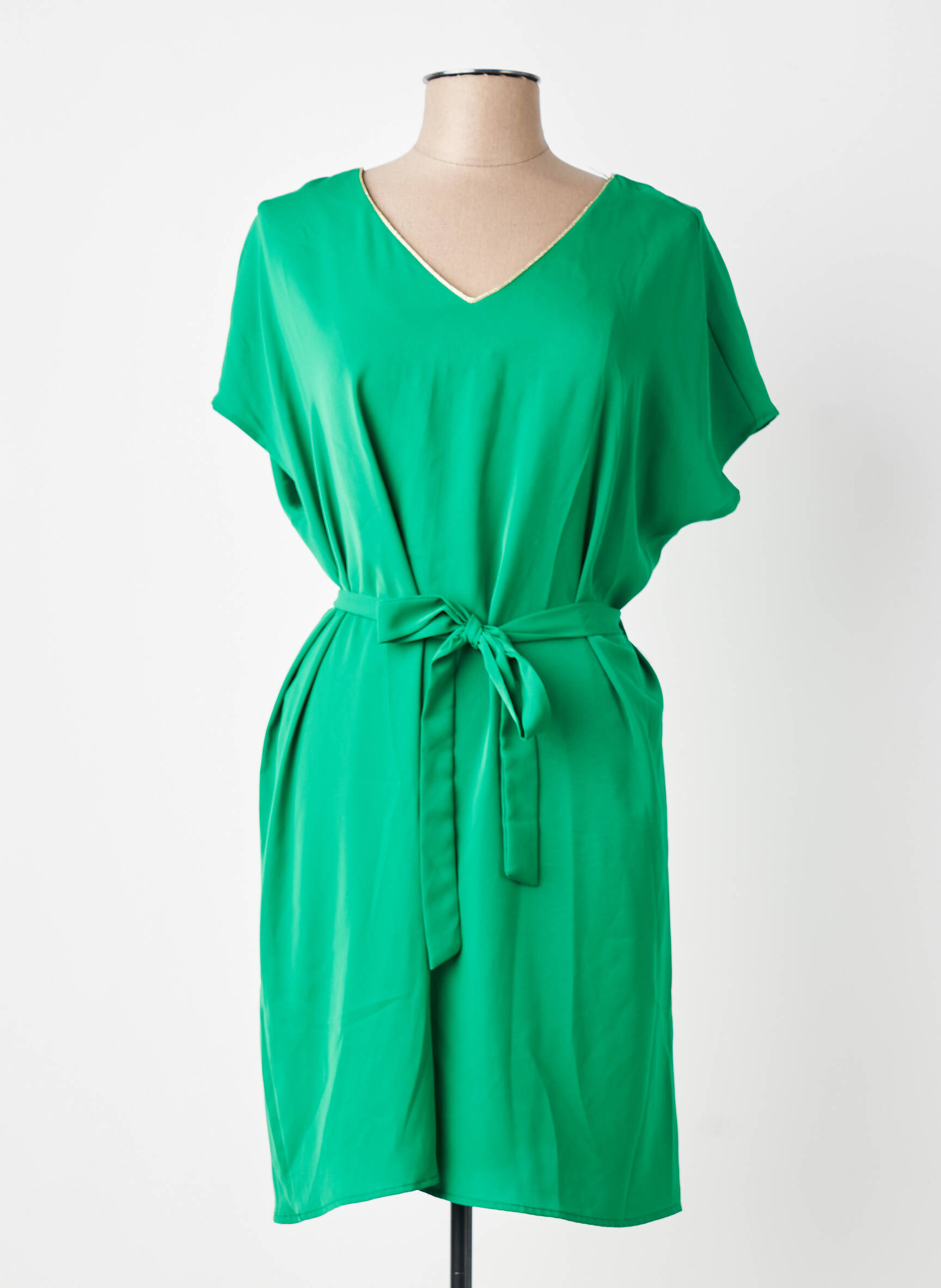 Rochie midi țesătură crep mâneci scurte verde EMMA ELLA femeie