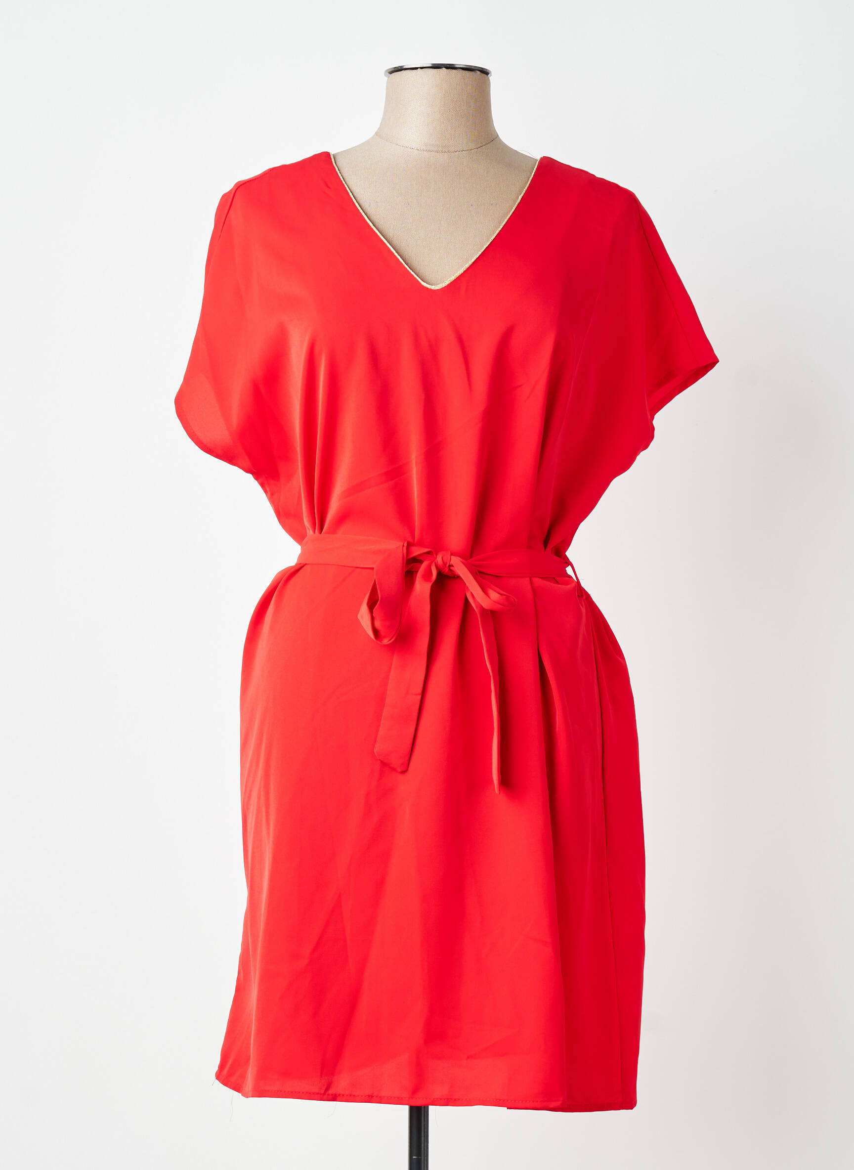 Rochie midi țesătură crep mâneci scurte roșu EMMA ELLA femeie
