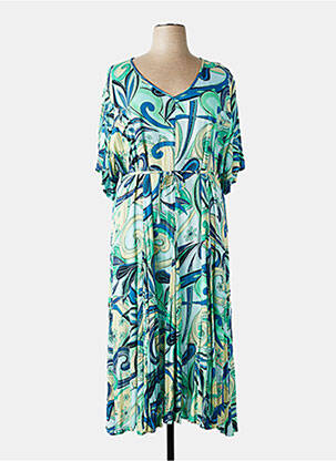 Rochie lungă imprimeu floral mâneci scurte verde ORIENTIQUE NATURALLY femeie