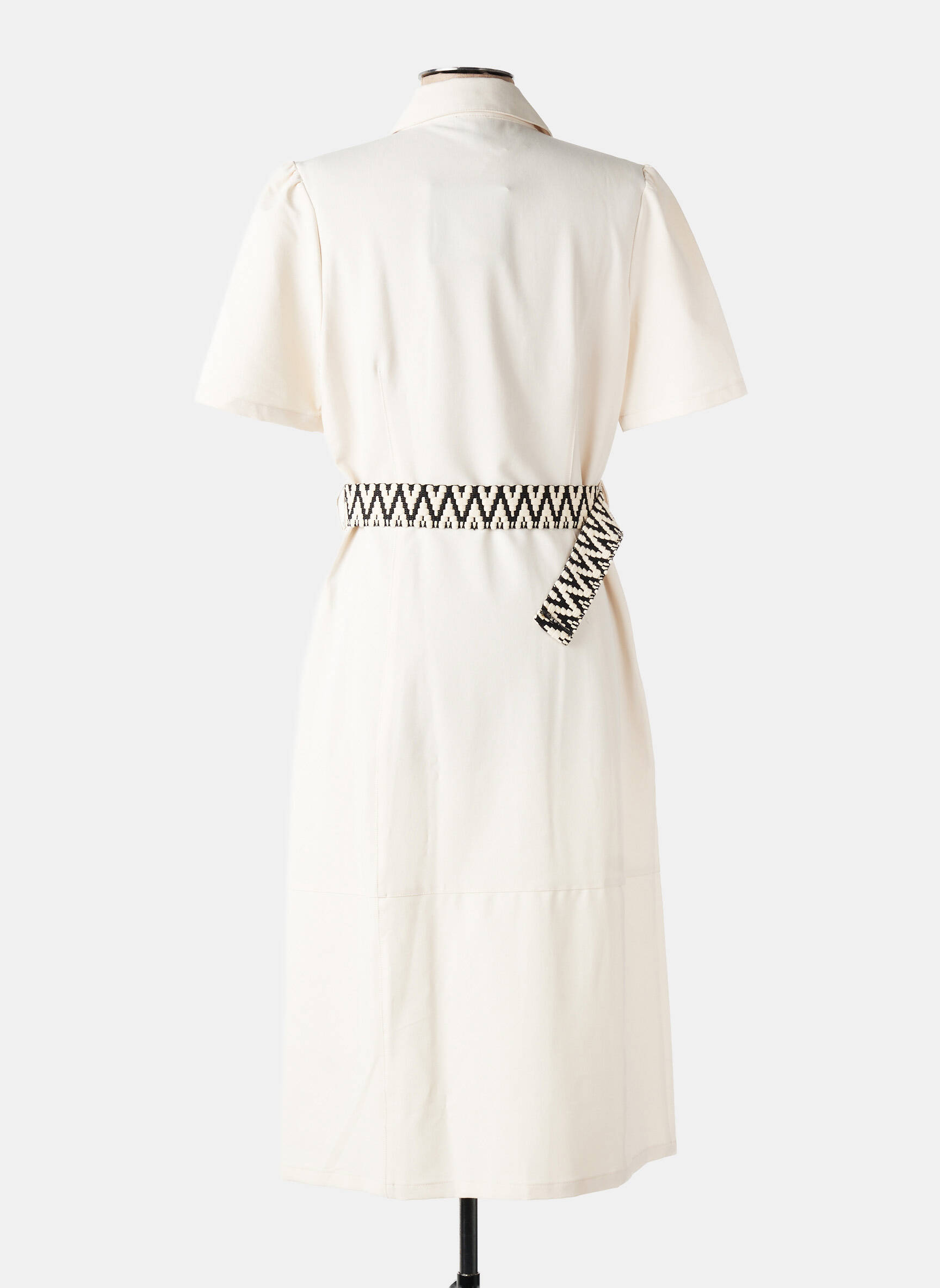 Rochie midi țesătură crep mâneci scurte bej K-DESIGN femeie