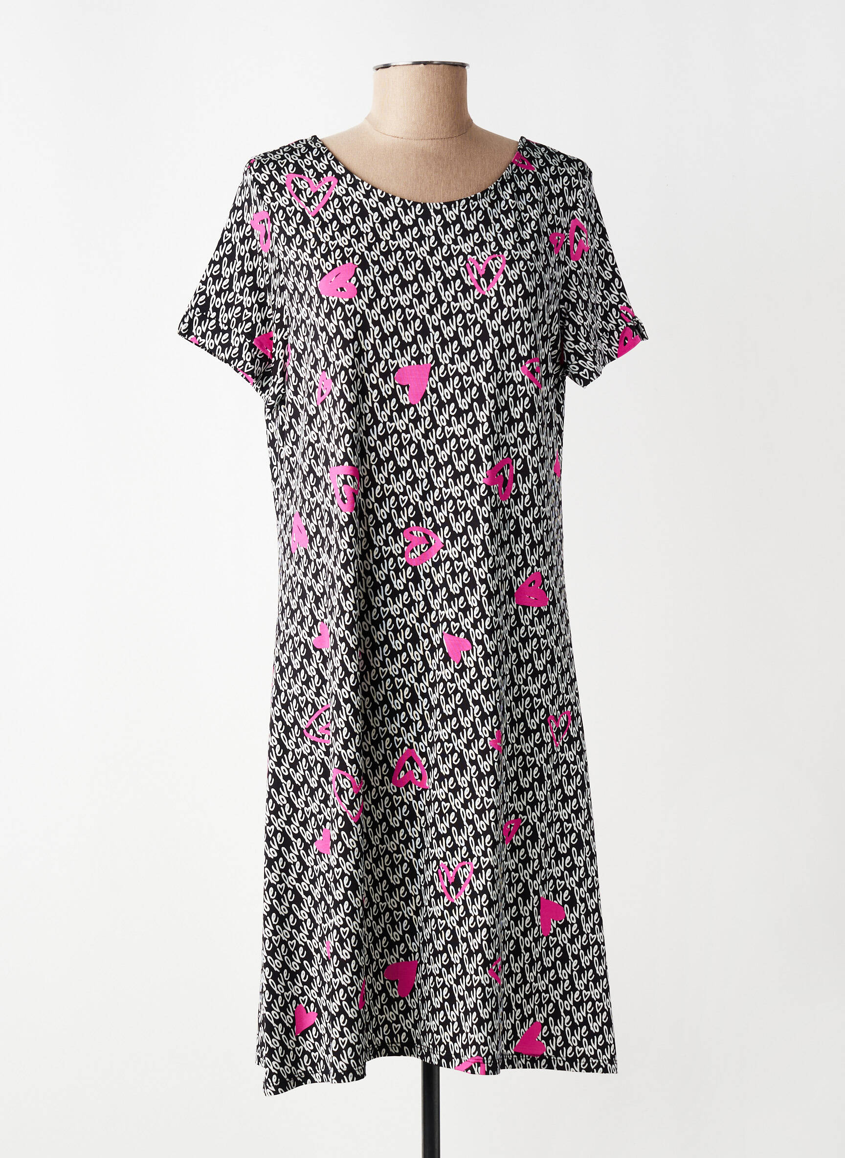 Rochie midi imprimeu fantezie mâneci scurte negru AZAY femeie
