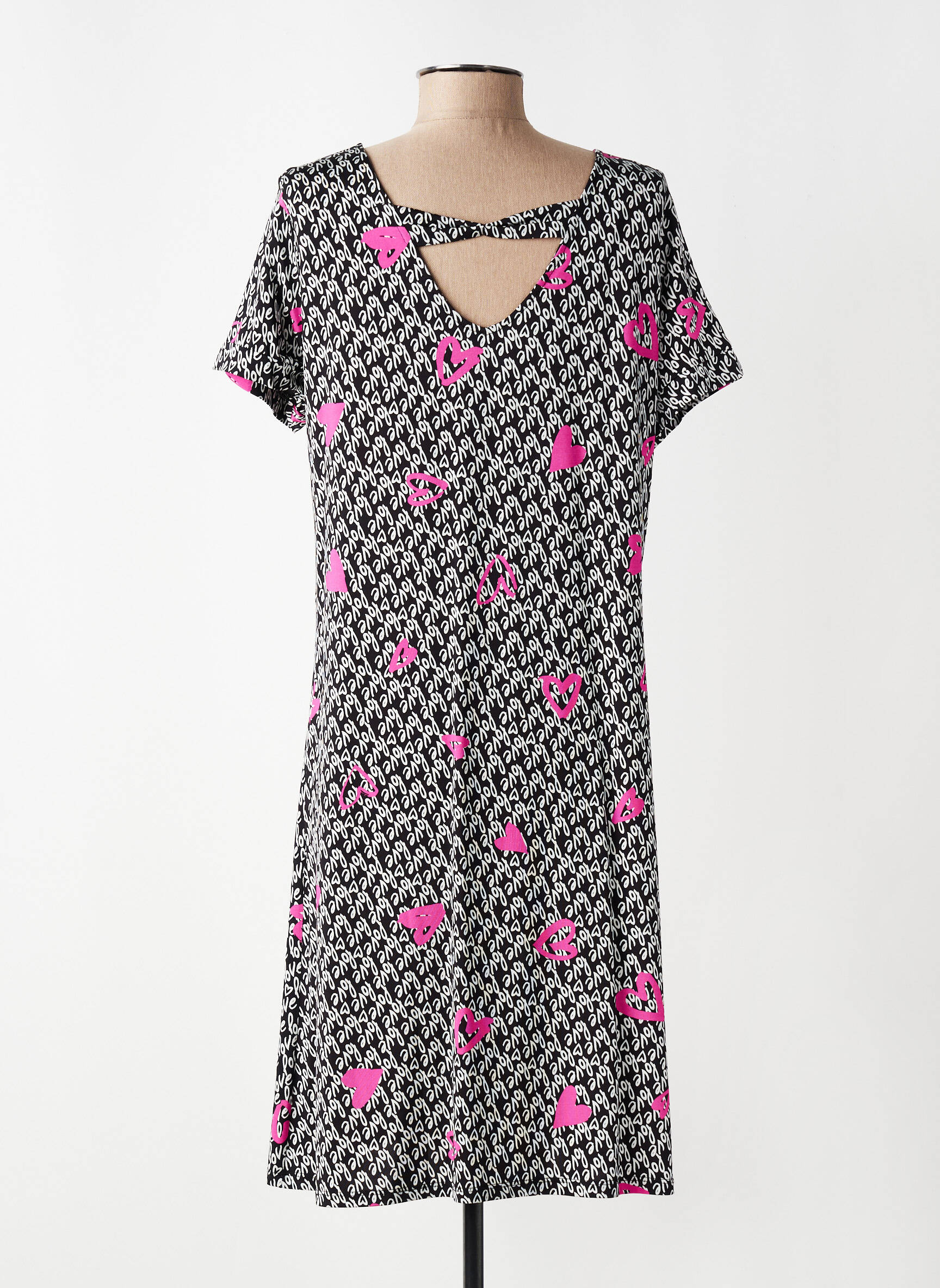 Rochie midi imprimeu fantezie mâneci scurte negru AZAY femeie