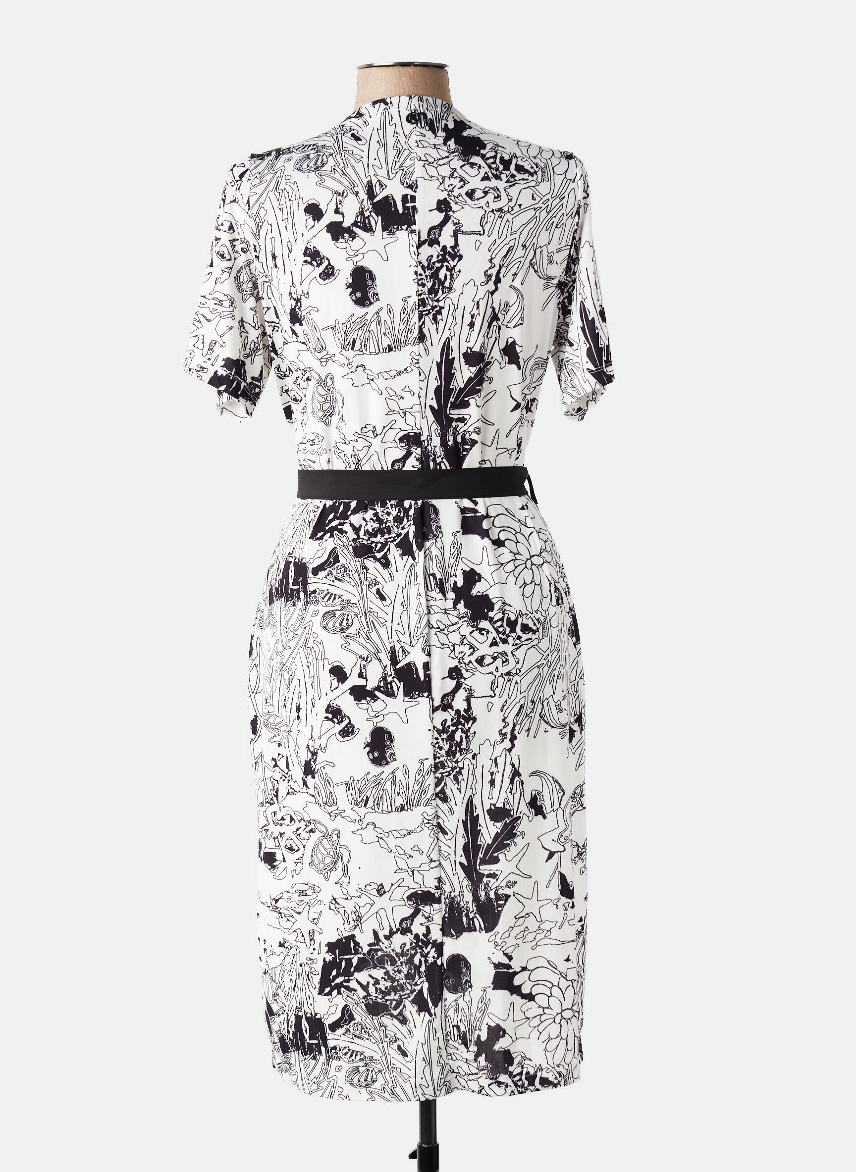 Rochie midi imprimeu floral mâneci scurte negru MALOKA femeie