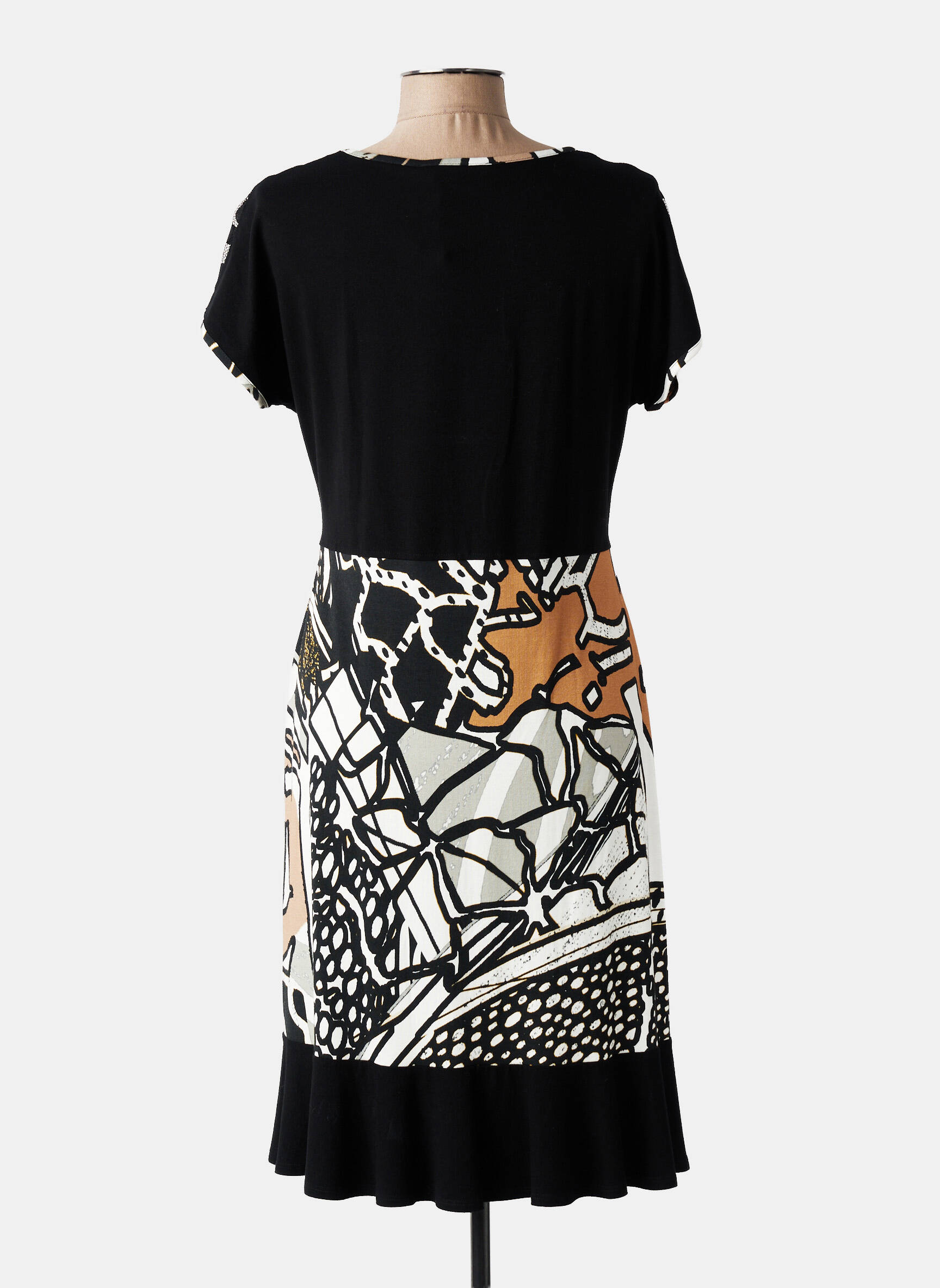 Rochie midi imprimeu fantezie mâneci scurte negru OLIVIER PHILIPS femeie