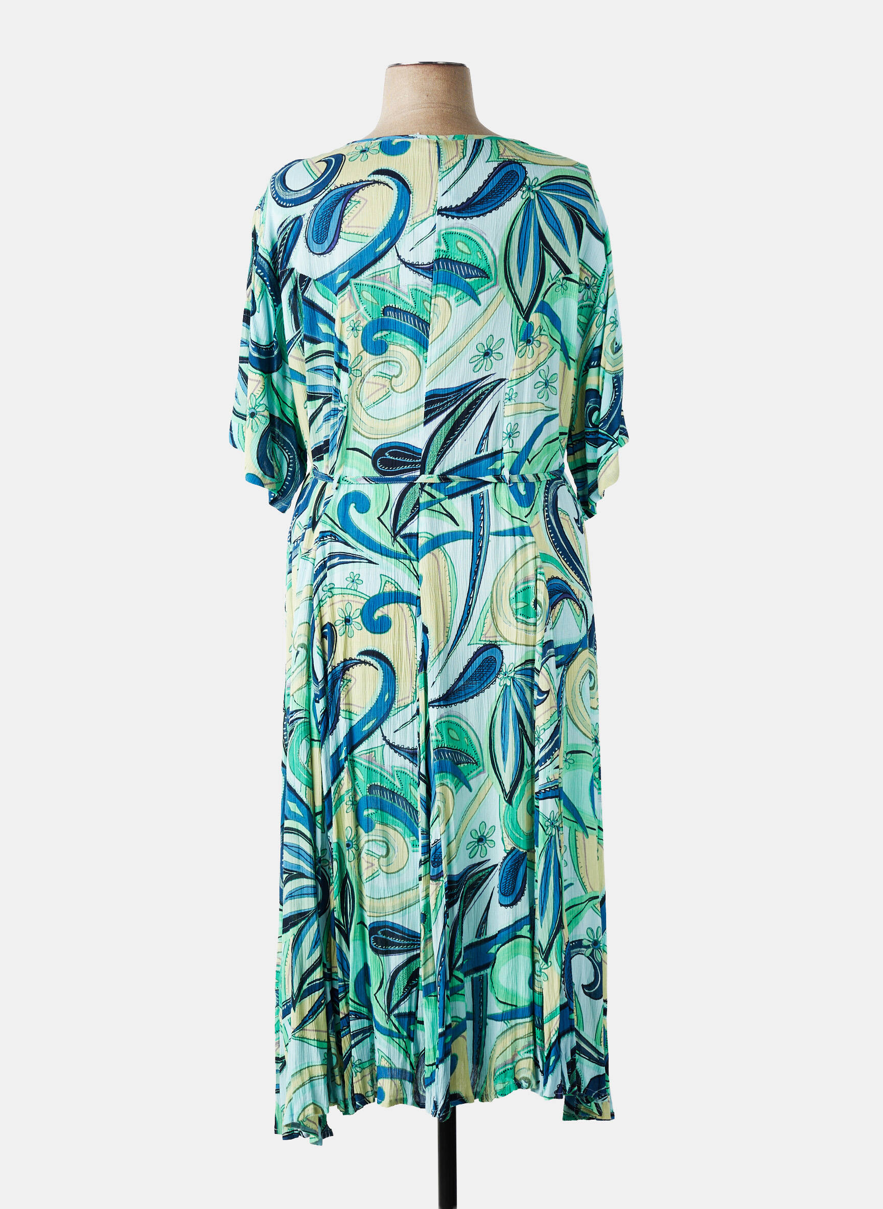 Rochie lungă imprimeu floral mâneci scurte verde ORIENTIQUE NATURALLY femeie