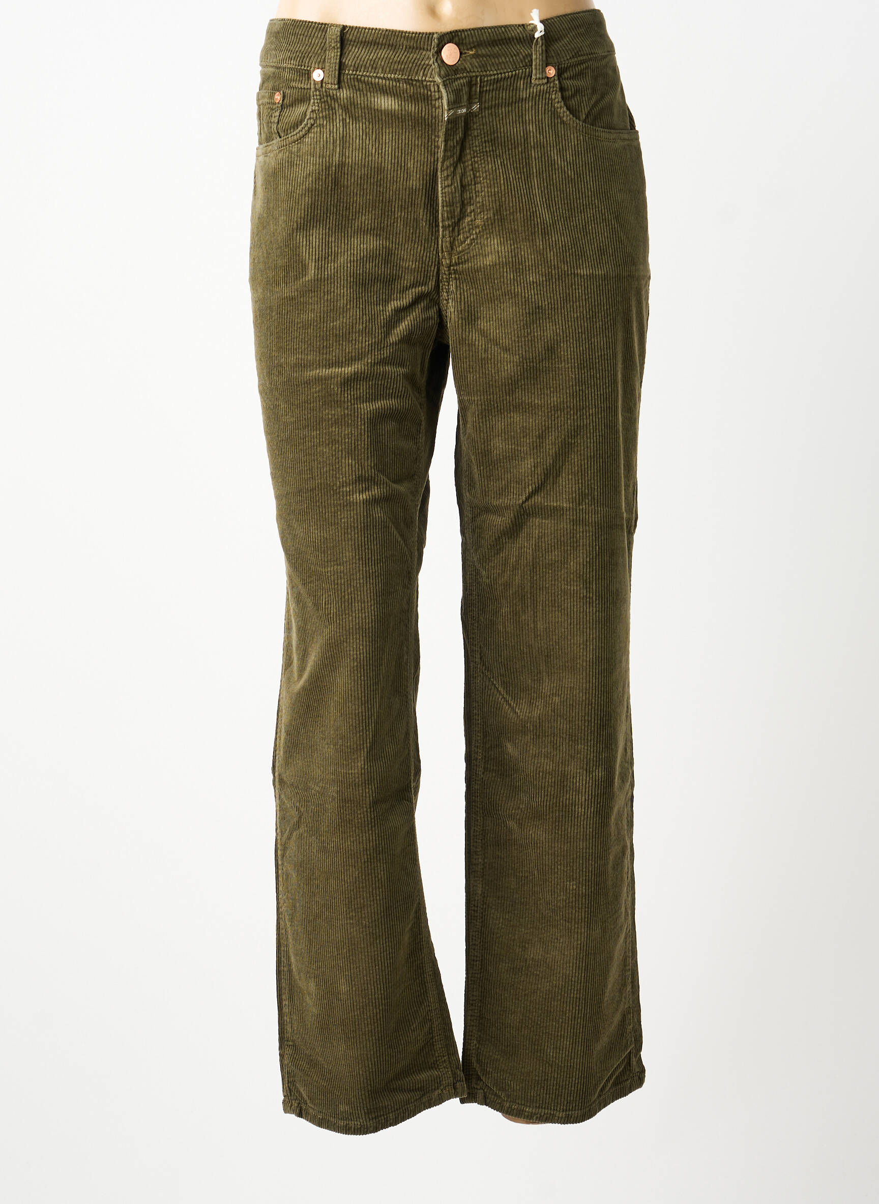 Pantalon drept închidere cu fermoar sub clapetă cu nasturi mărime normală verde CLOSED femeie