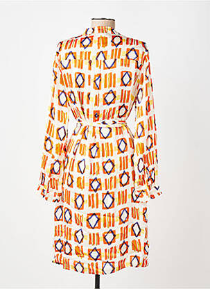 Rochie midi imprimeu fantezie mâneci lungi portocalie BELLA JONES femeie