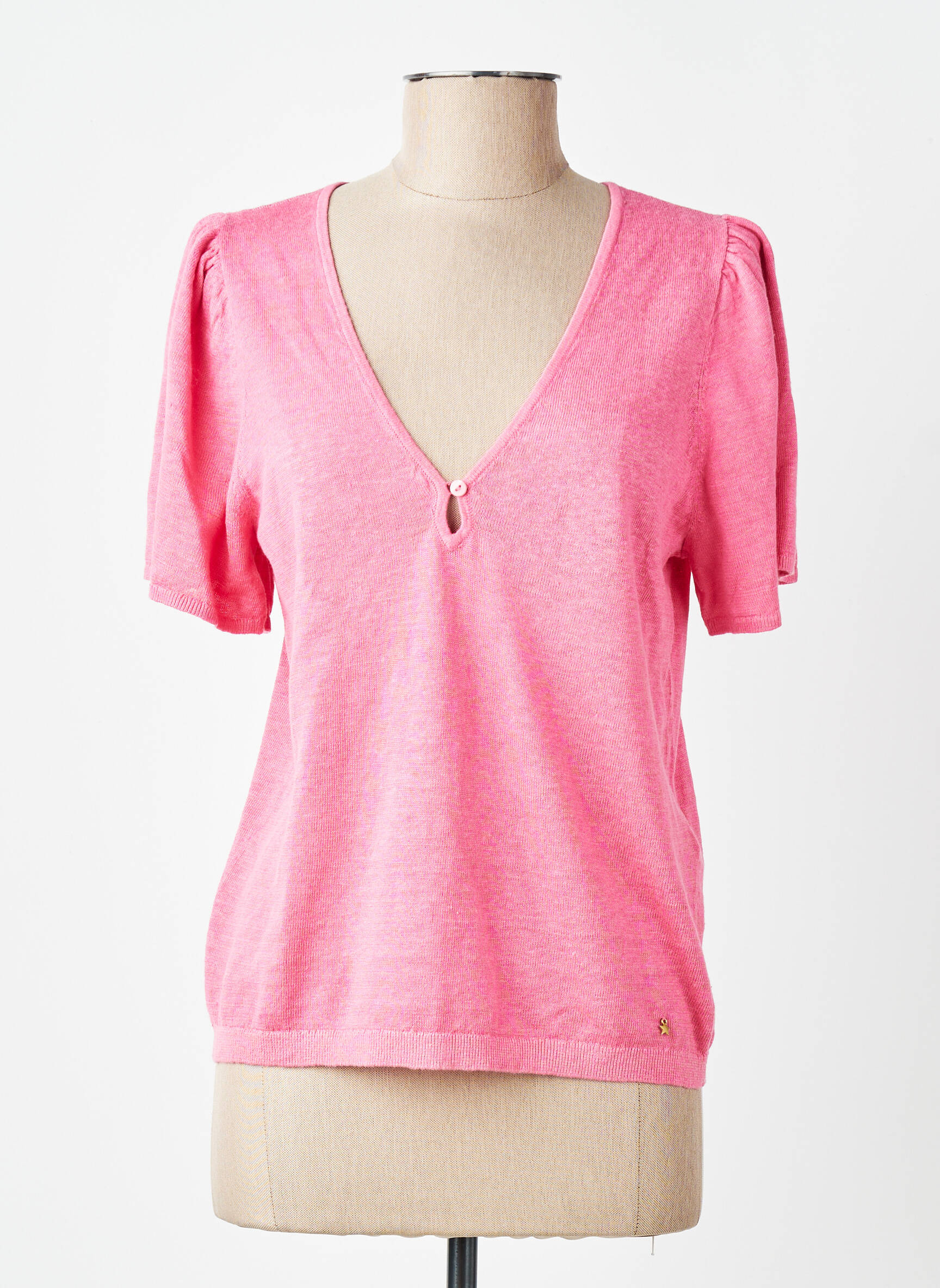 Tricou guler în v mâneci scurte roz DES PETITS HAUTS femeie