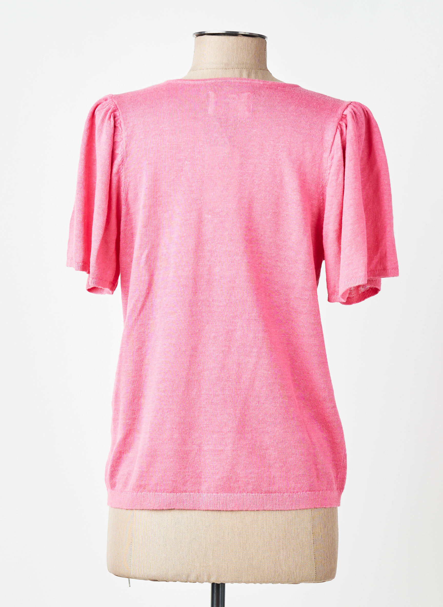 Tricou guler în v mâneci scurte roz DES PETITS HAUTS femeie
