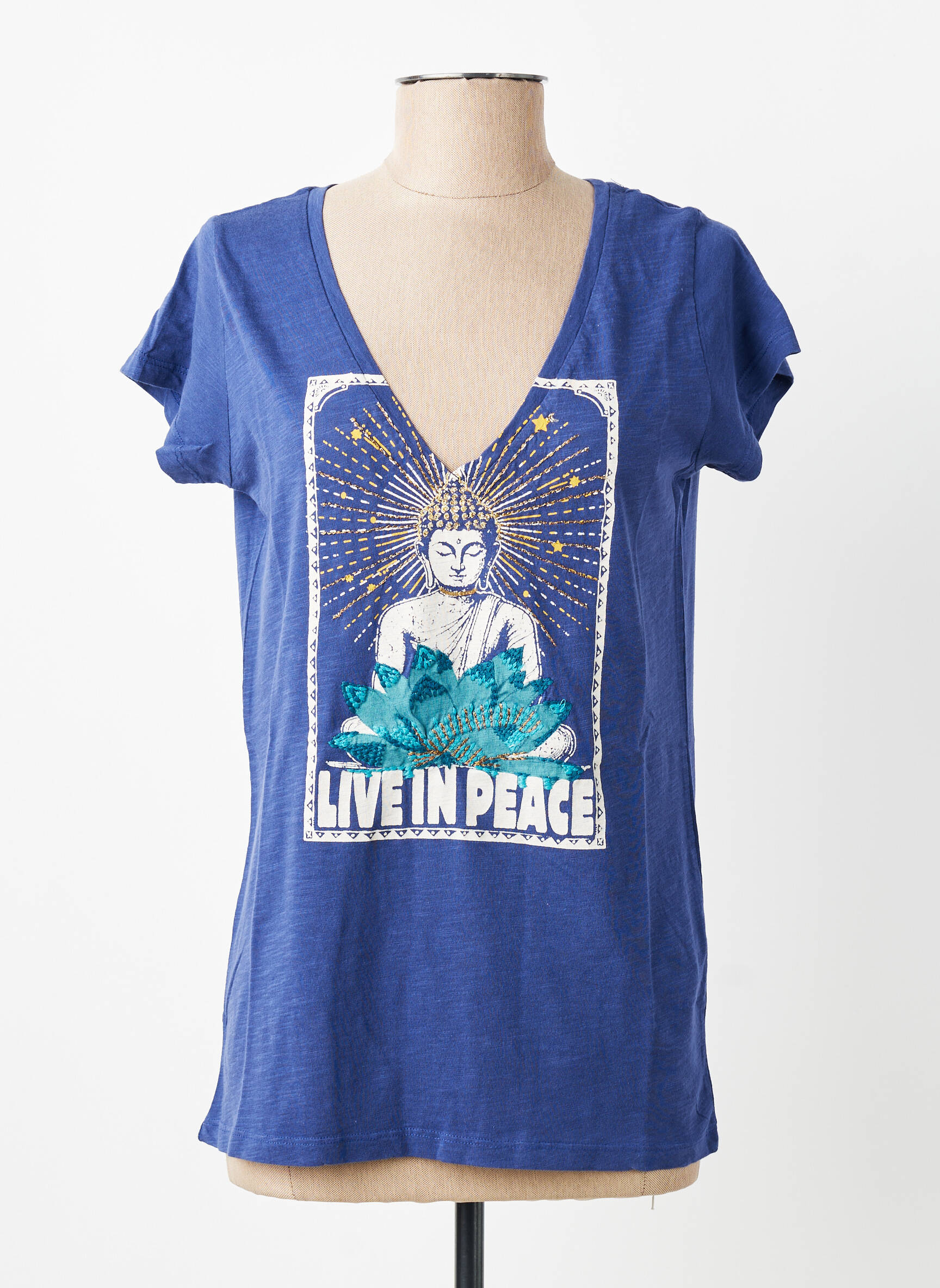Tricou guler în v mâneci scurte albastru LEON & HARPER femeie