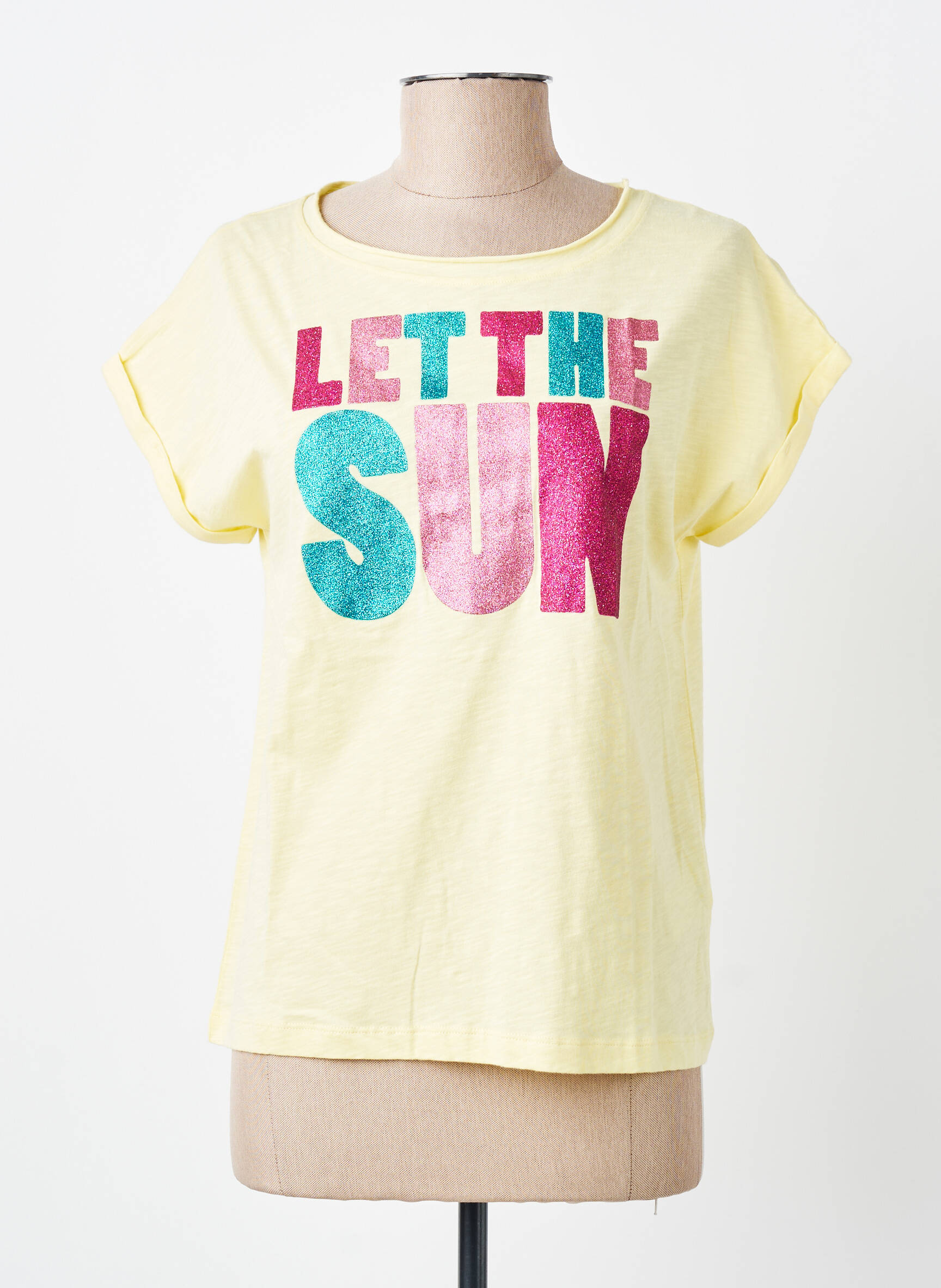 Tricou croială dreaptă mâneci scurte galben MY HELLO JOY femeie