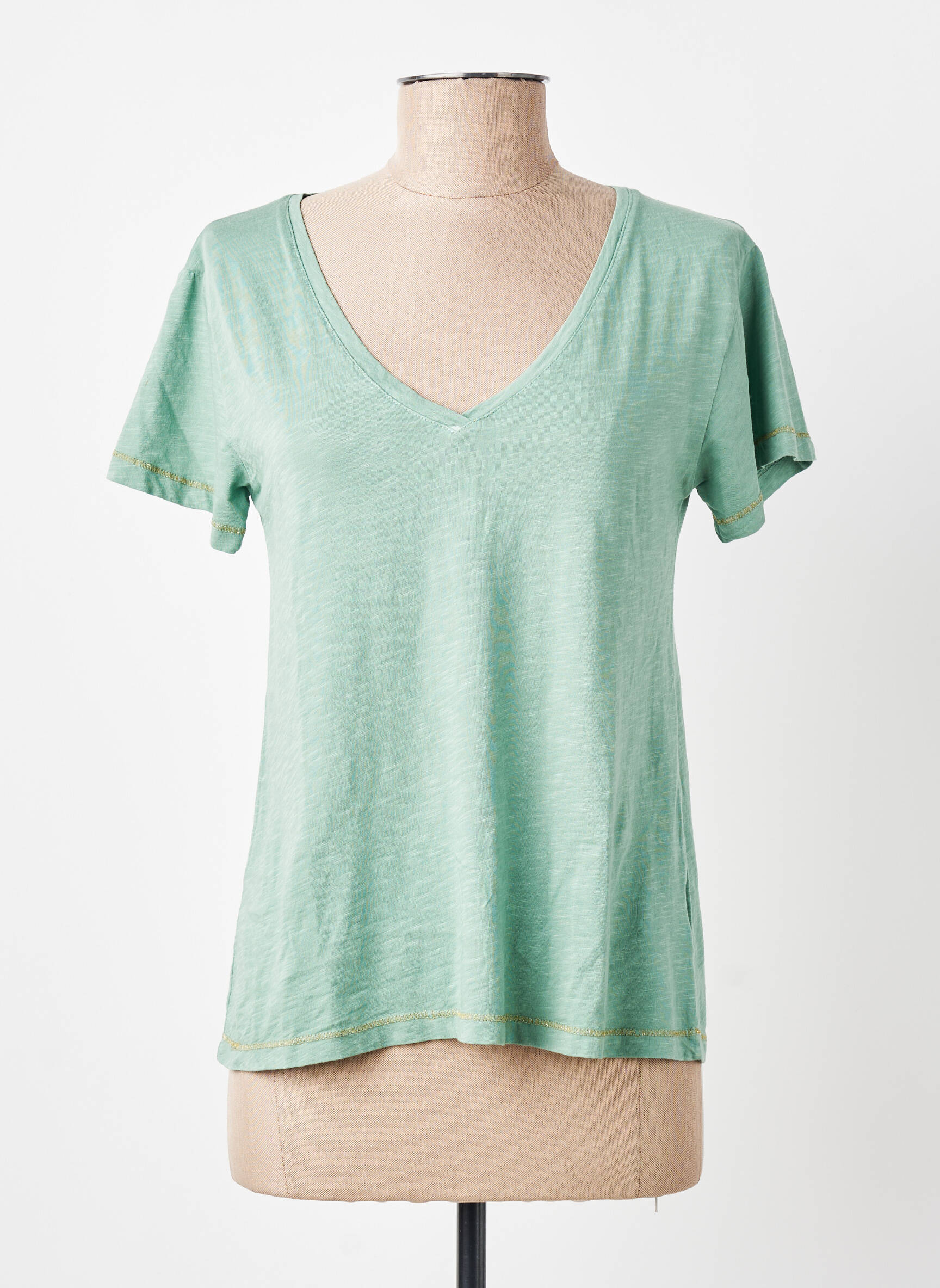Tricou guler în v mâneci scurte verde PAKO LITTO femeie