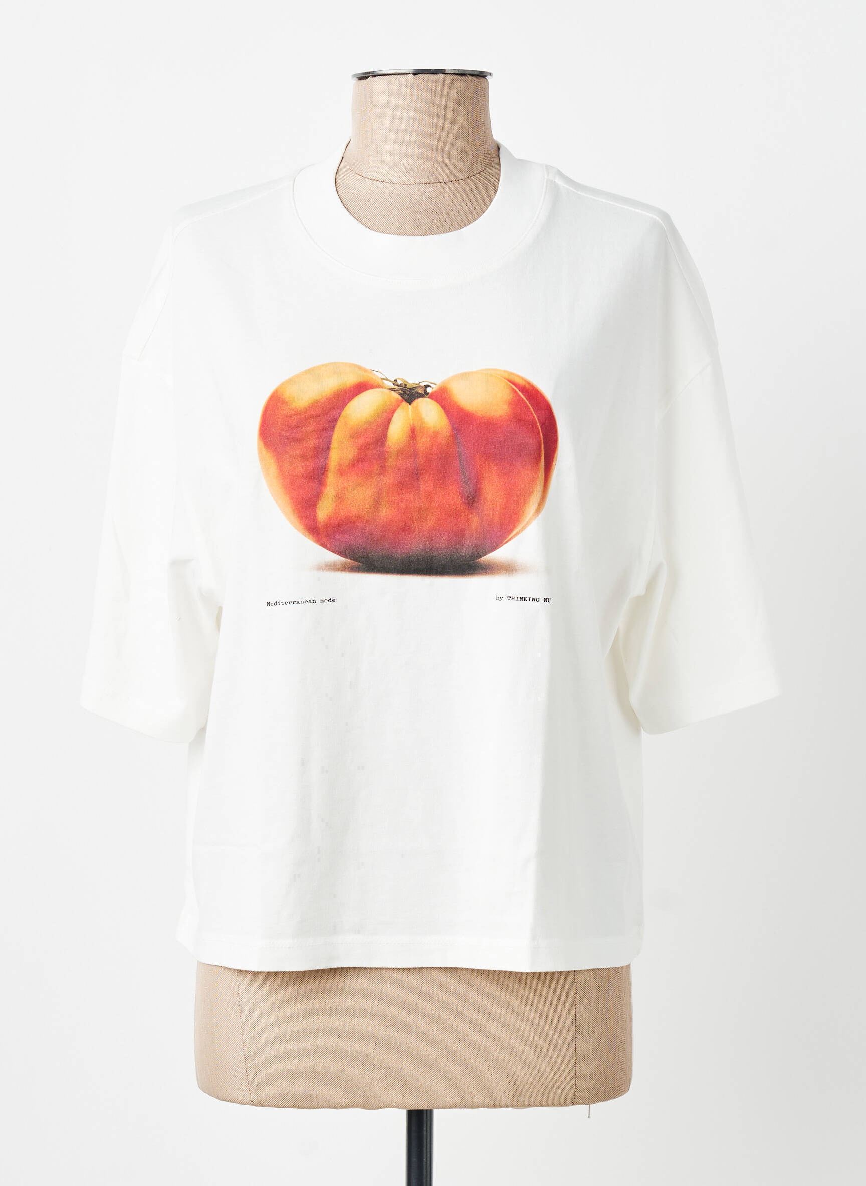 Tricou serigrafie mâneci scurte bej THINKING MU femeie