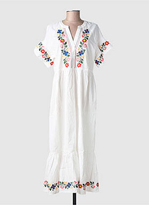 Rochie lungă croială evazată mâneci scurte alb OBJECT femeie