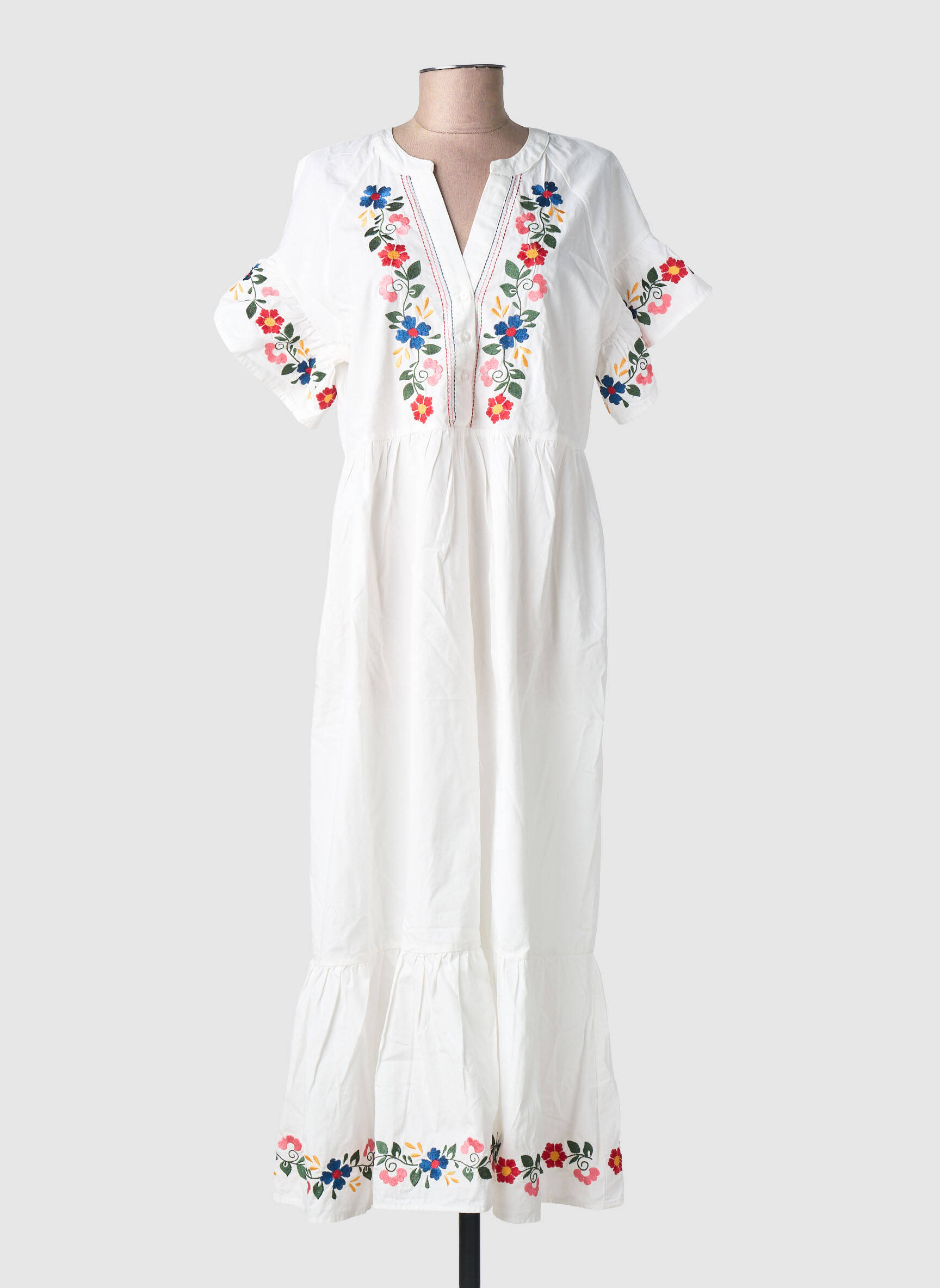 Rochie lungă croială evazată mâneci scurte alb OBJECT femeie