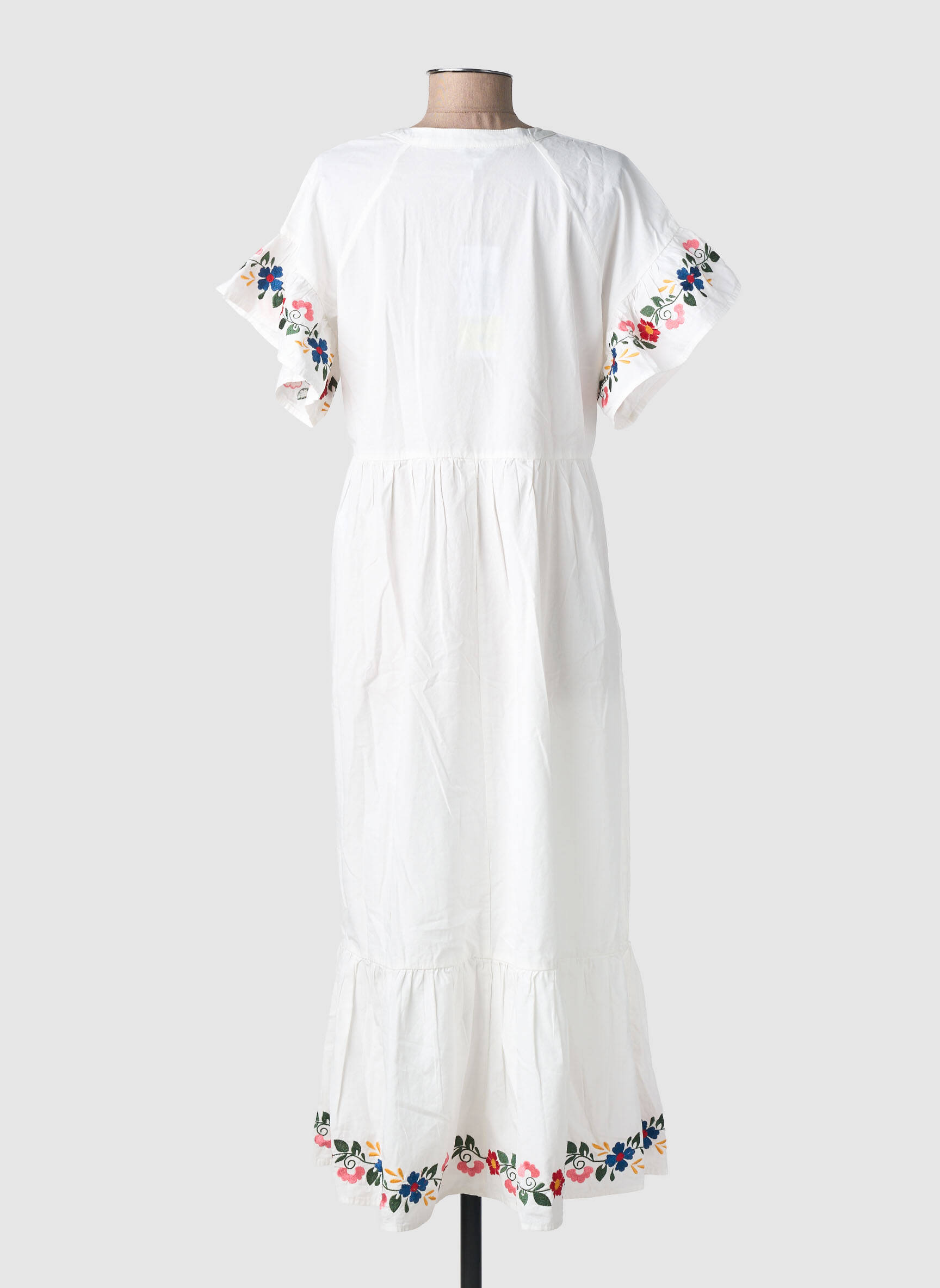 Rochie lungă croială evazată mâneci scurte alb OBJECT femeie