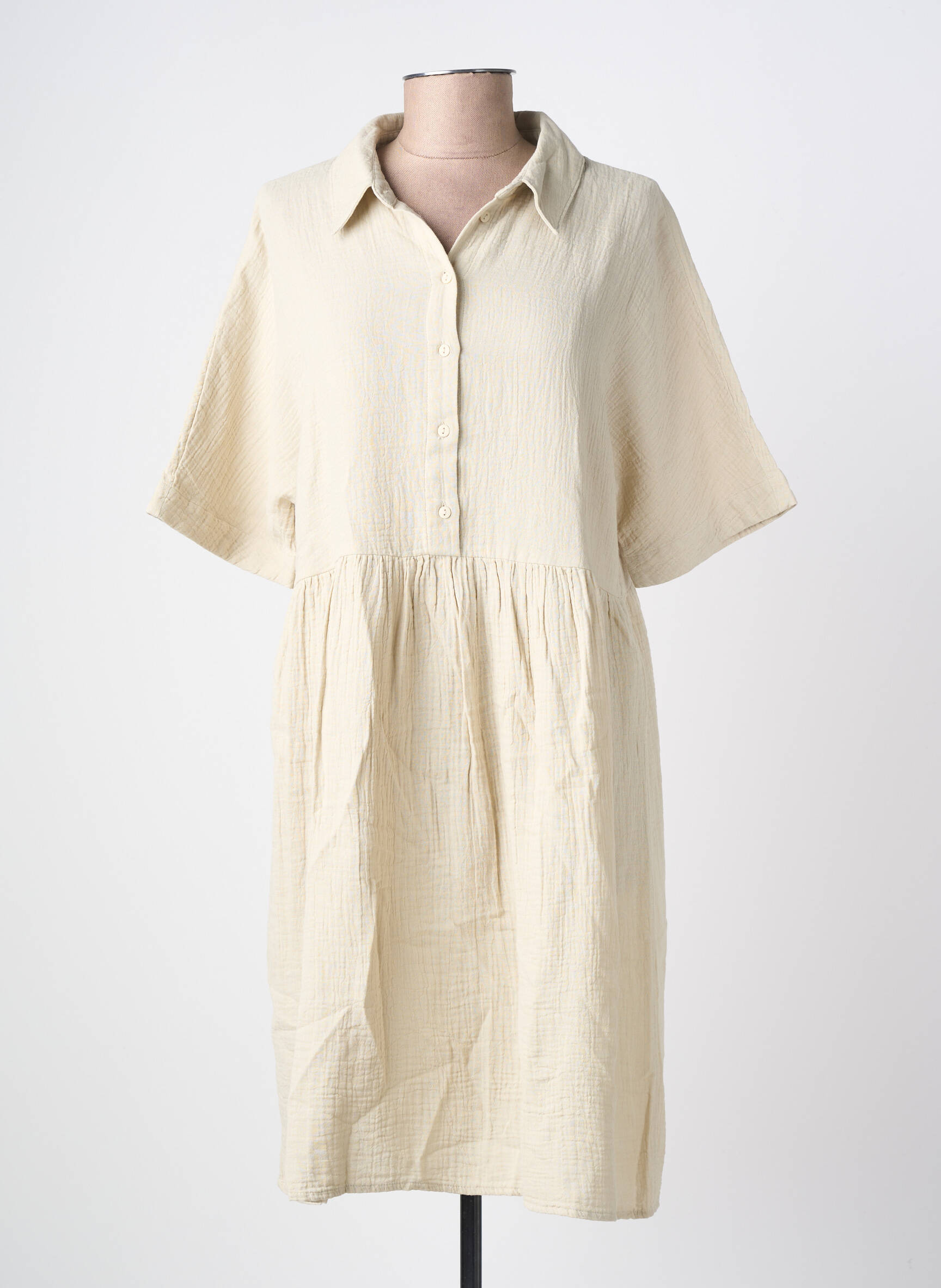 Rochie midi mâneci scurte mâneci scurte bej PIECES femeie