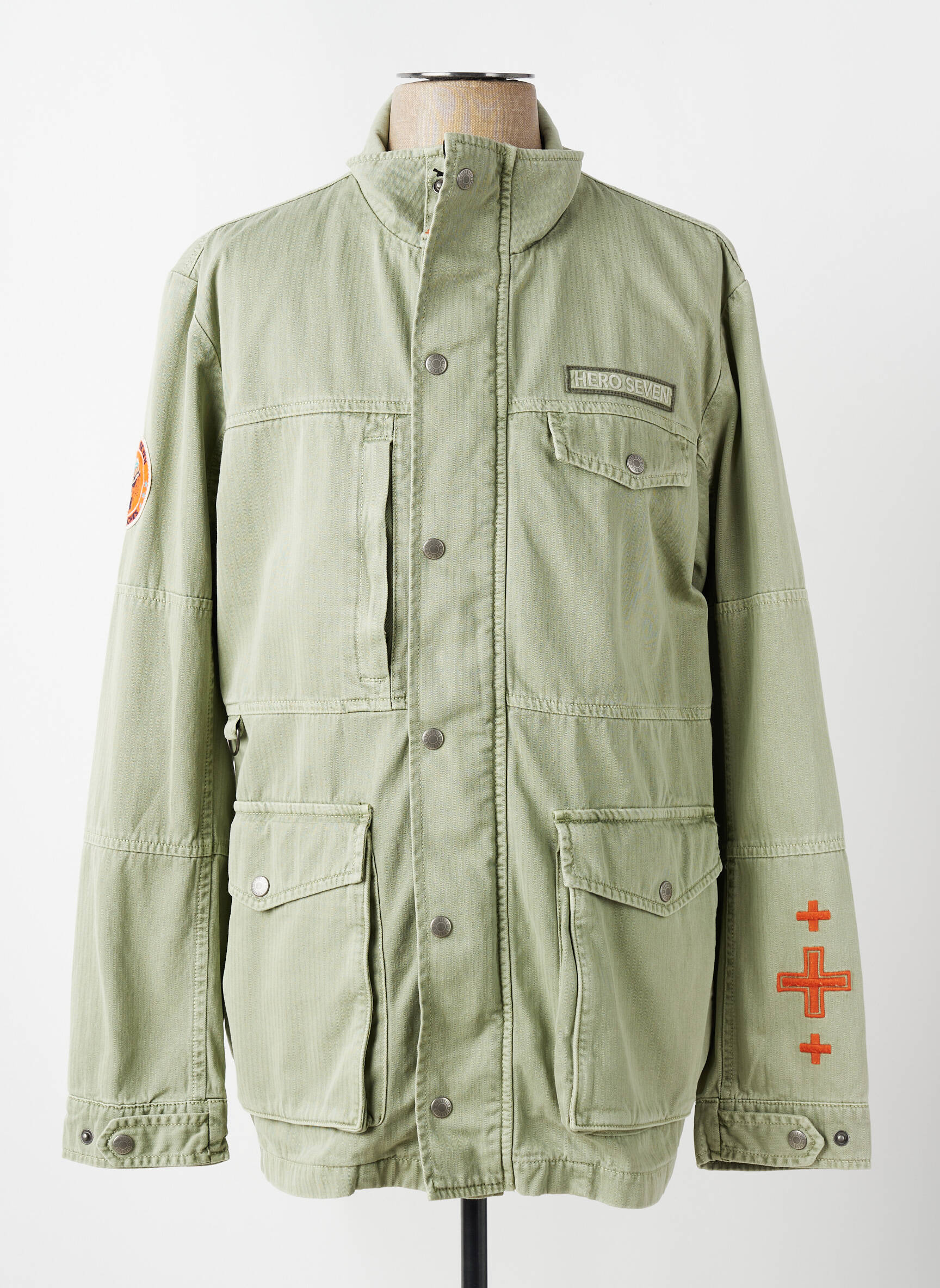 Parka multibuzunare fără glugă verde HERO SEVEN bărbat