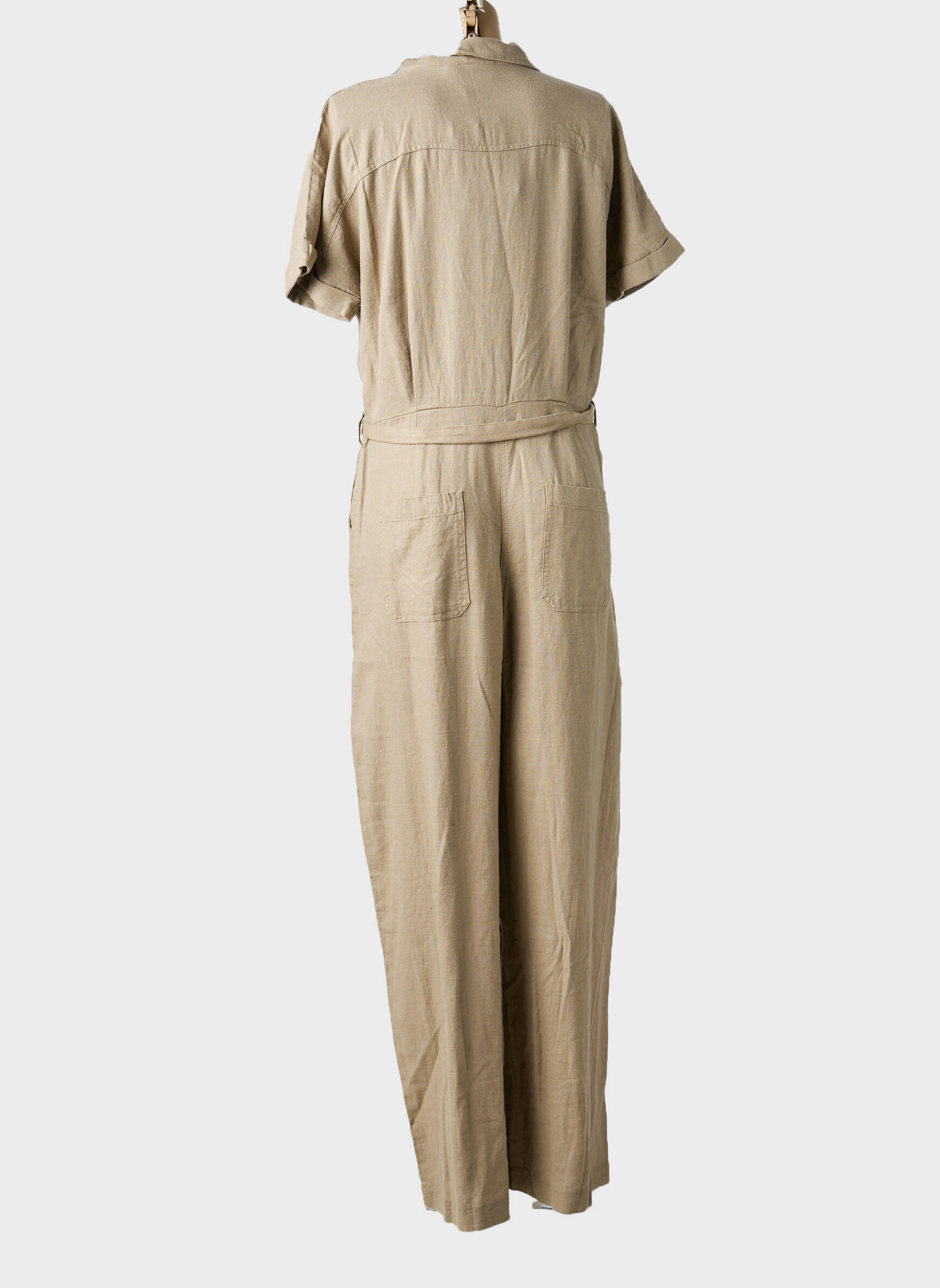 Salopetă-pantalon țesătură crep mâneci scurte maro ICHI femeie