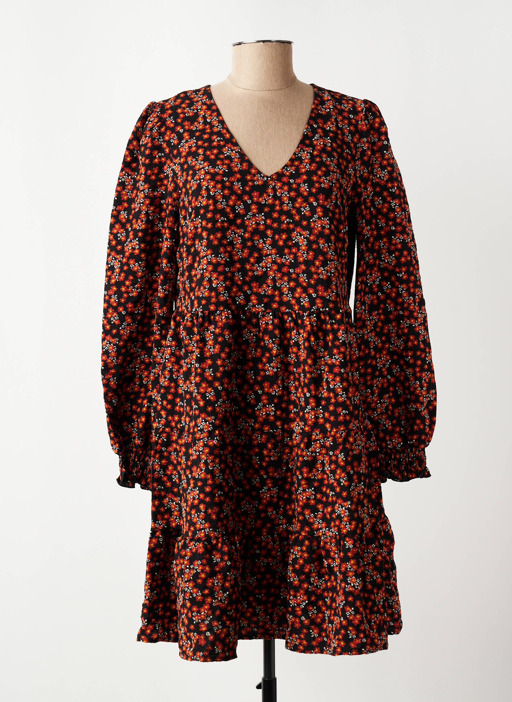 Rochie midi imprimeu floral mâneci lungi portocalie VERO MODA femeie