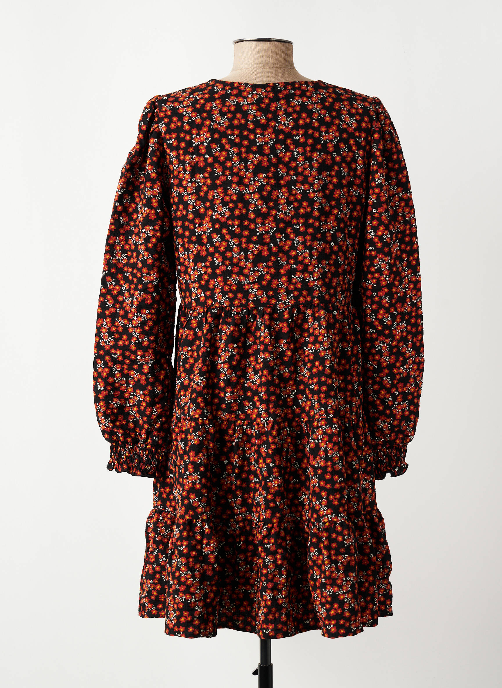 Rochie midi imprimeu floral mâneci lungi portocalie VERO MODA femeie