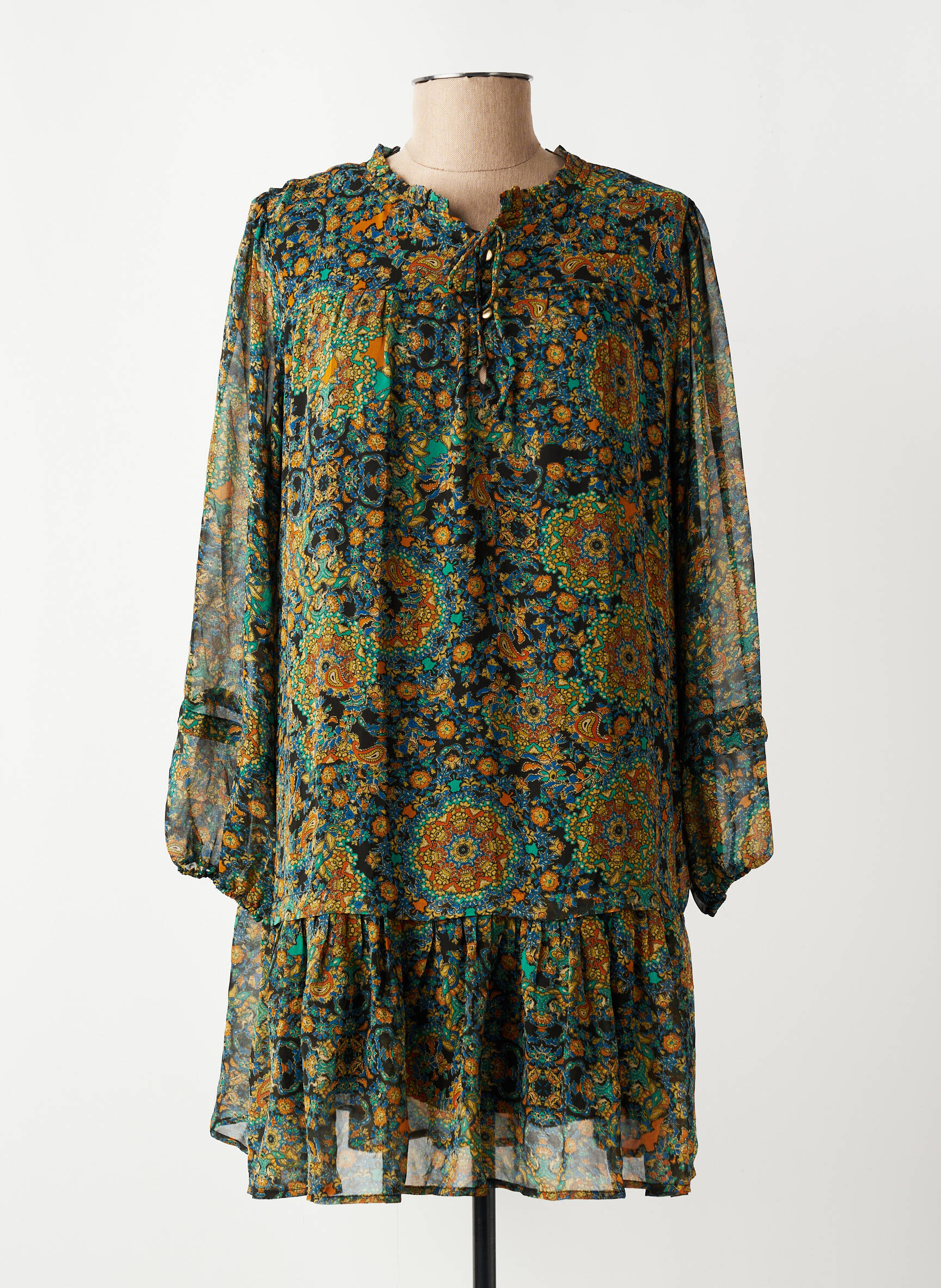 Rochie scurtă mâneci lungi mâneci lungi verde ARTLOVE femeie