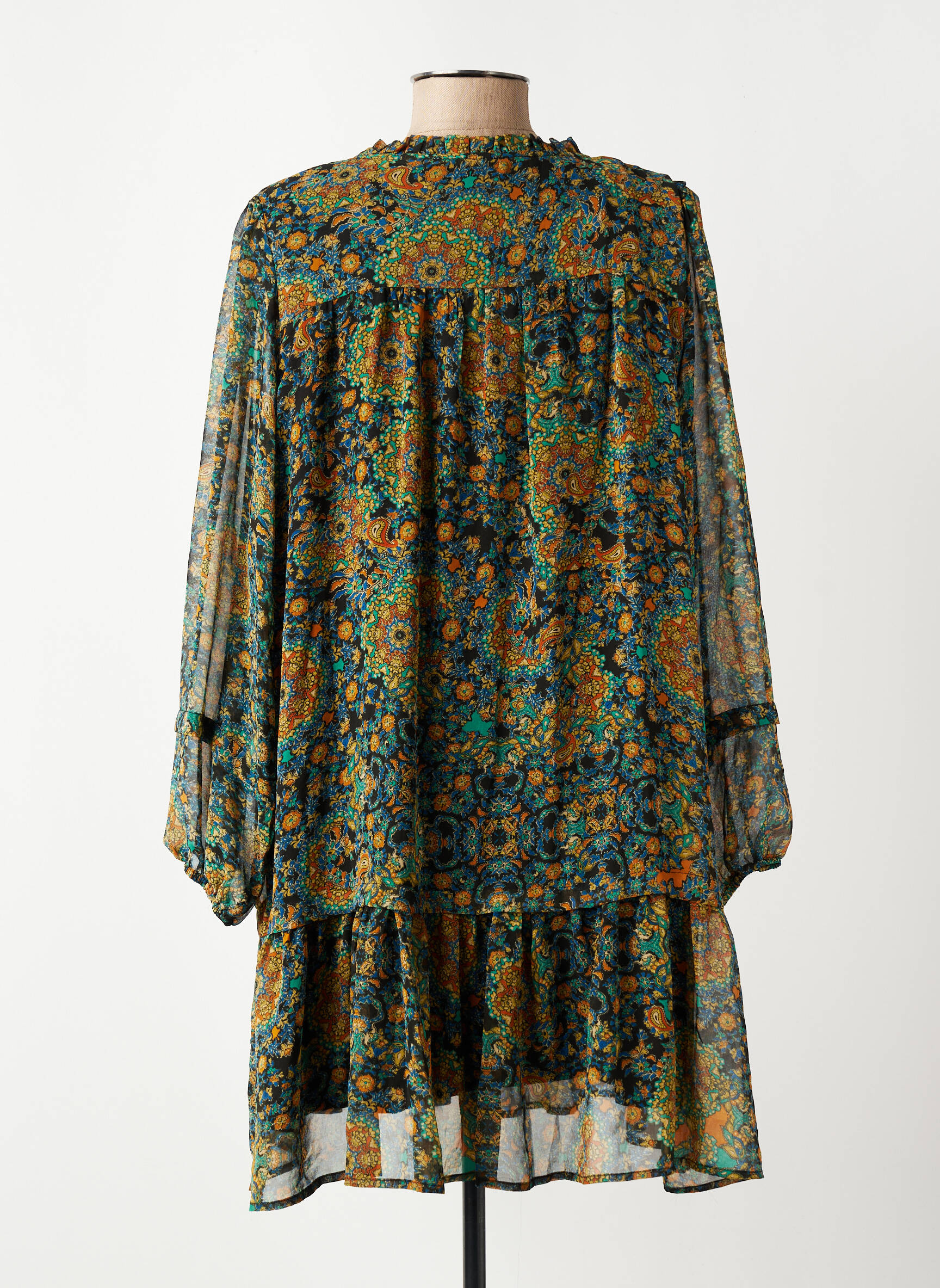 Rochie scurtă mâneci lungi mâneci lungi verde ARTLOVE femeie