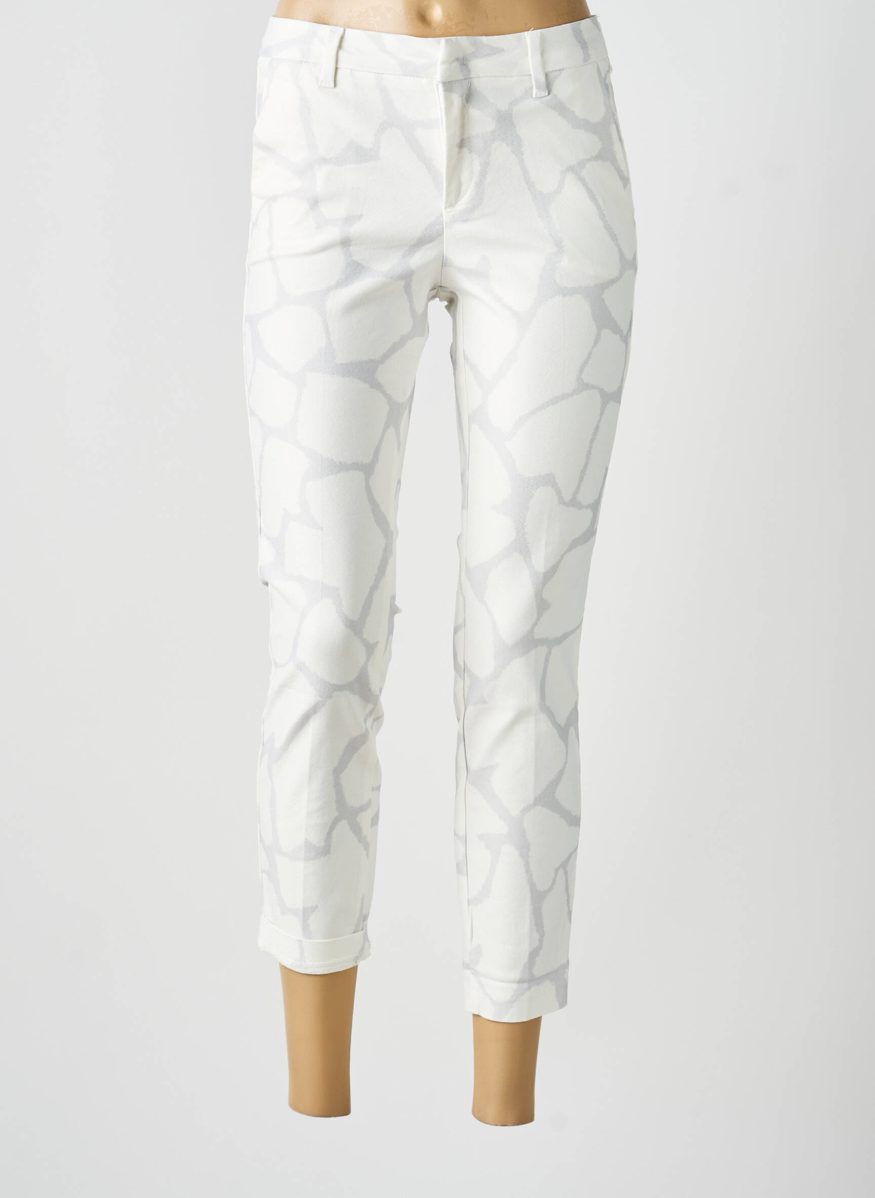 Pantalon 7/8 talie cu cleme mărime normală alb YAYA femeie