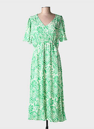 Rochie midi imprimeu fantezie mâneci scurte verde ICHI femeie