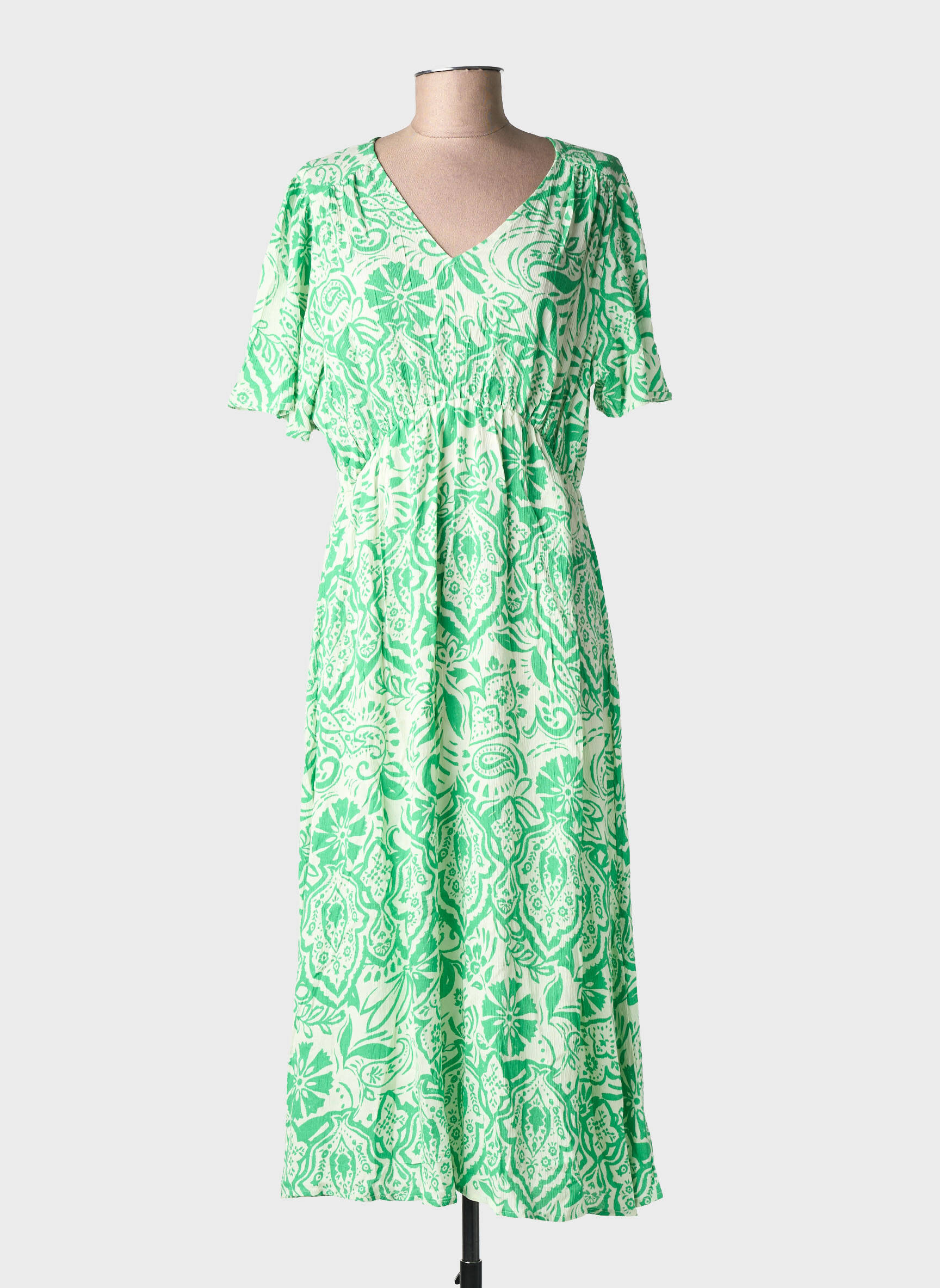 Rochie midi imprimeu fantezie mâneci scurte verde ICHI femeie