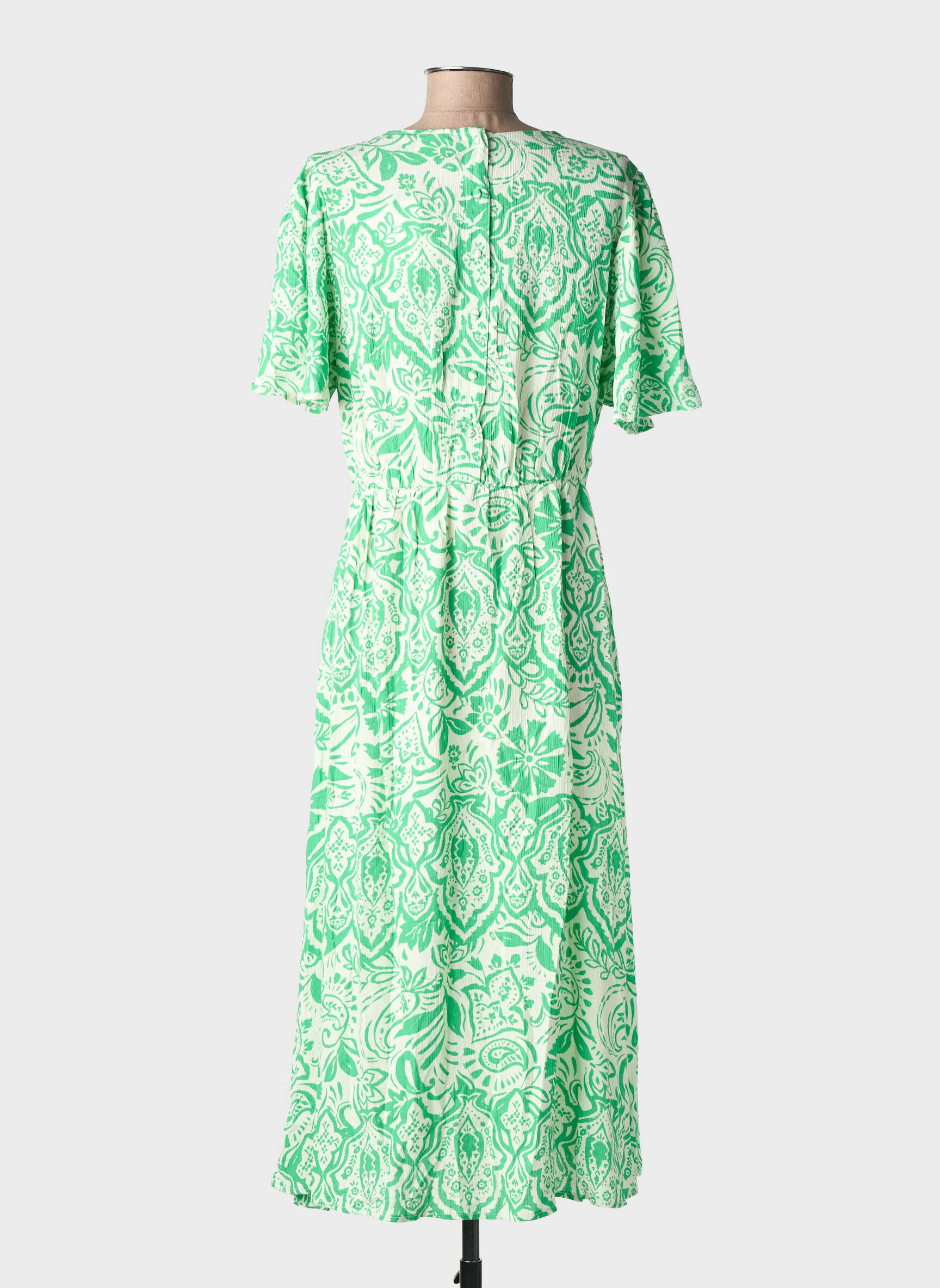 Rochie midi imprimeu fantezie mâneci scurte verde ICHI femeie