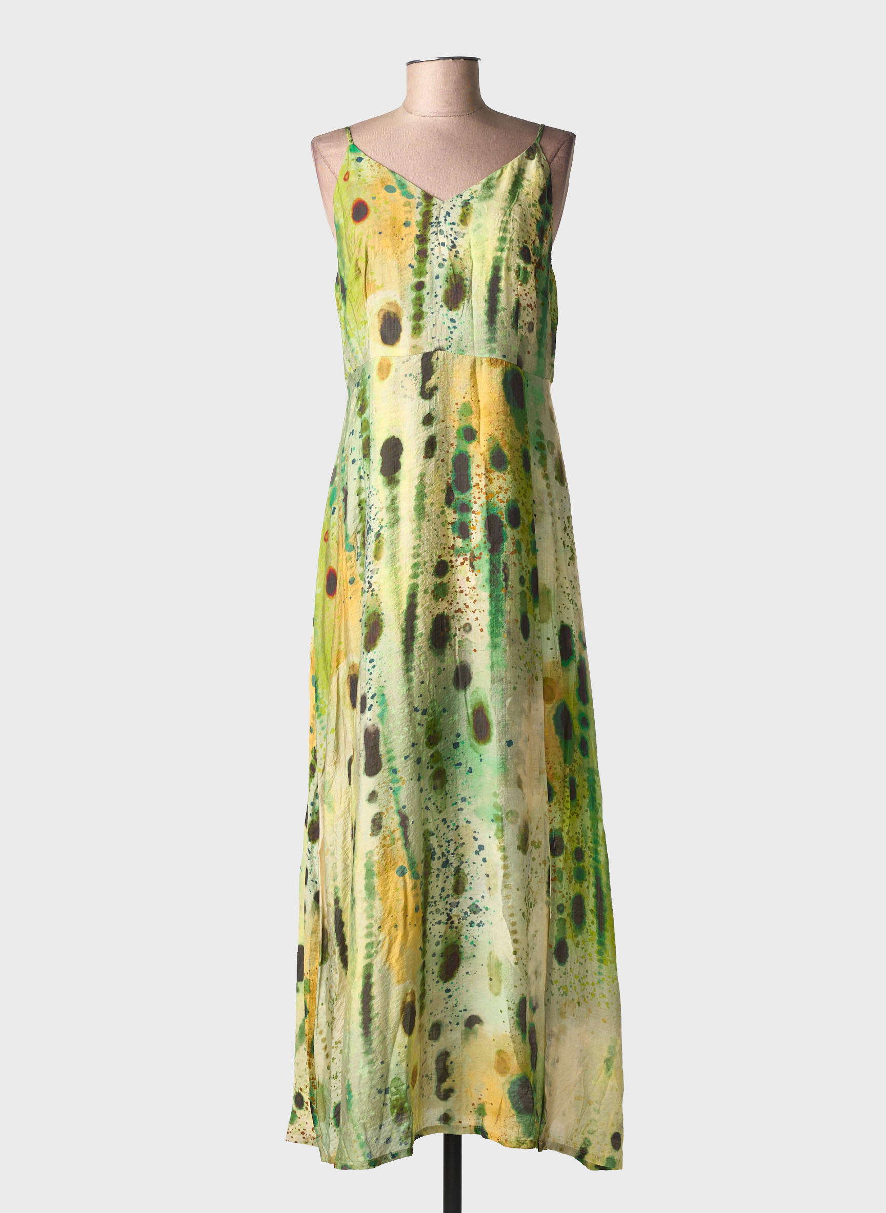 Rochie lungă imprimeu fantezie fără mâneci verde SURKANA femeie