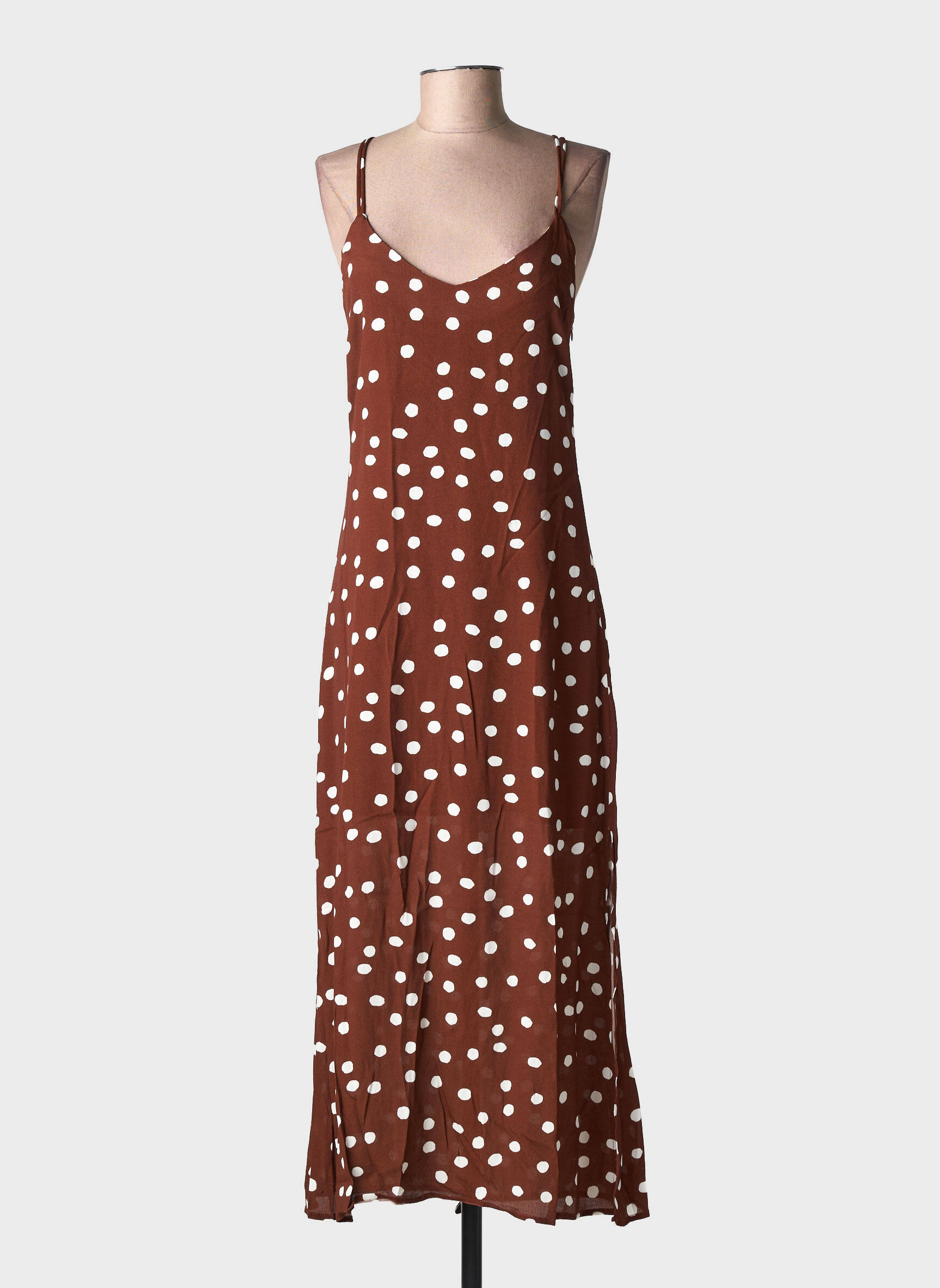 Rochie midi țesătură crep bretele subțiri maro FREEMAN T.PORTER femeie