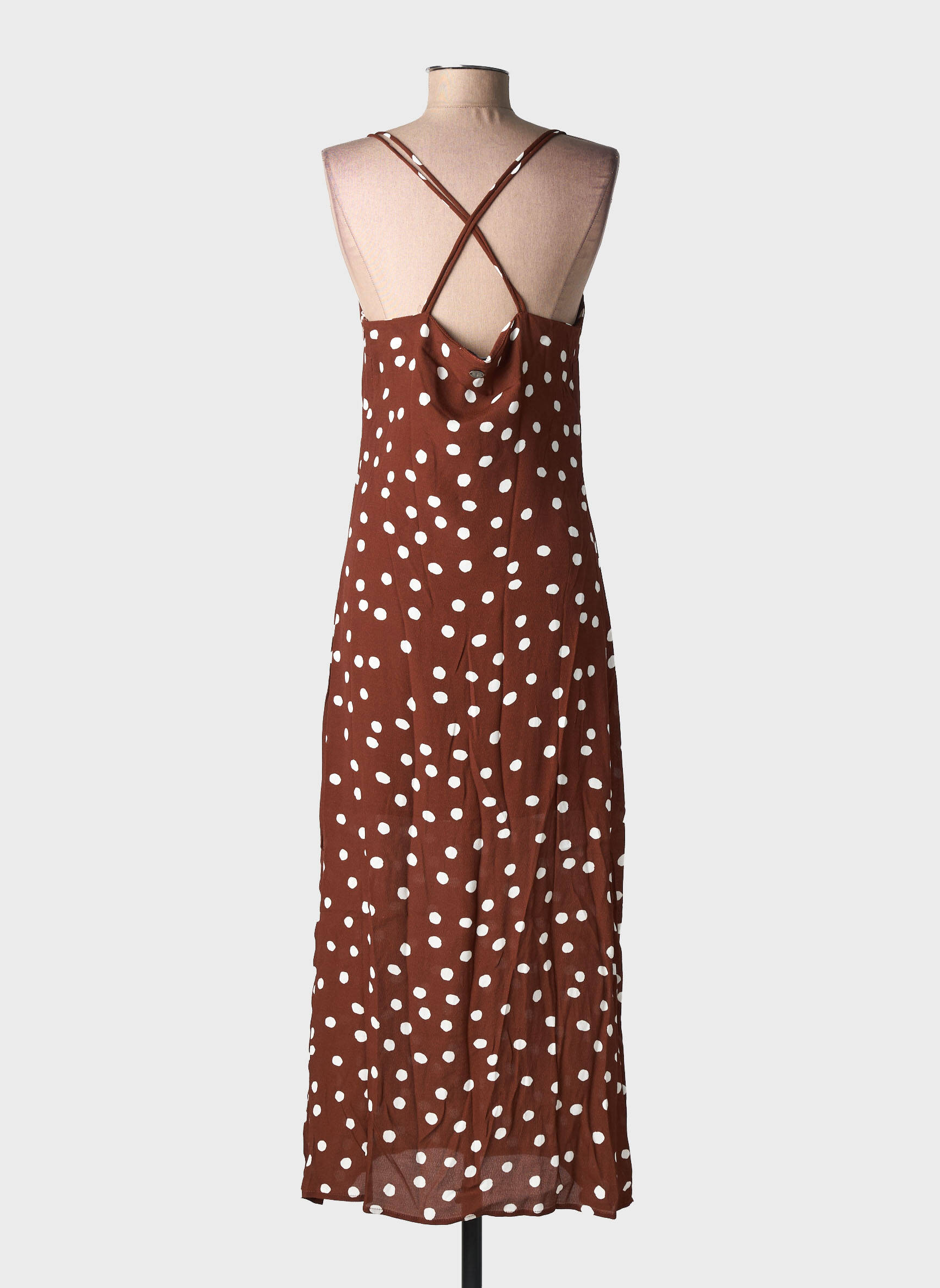 Rochie midi țesătură crep bretele subțiri maro FREEMAN T.PORTER femeie