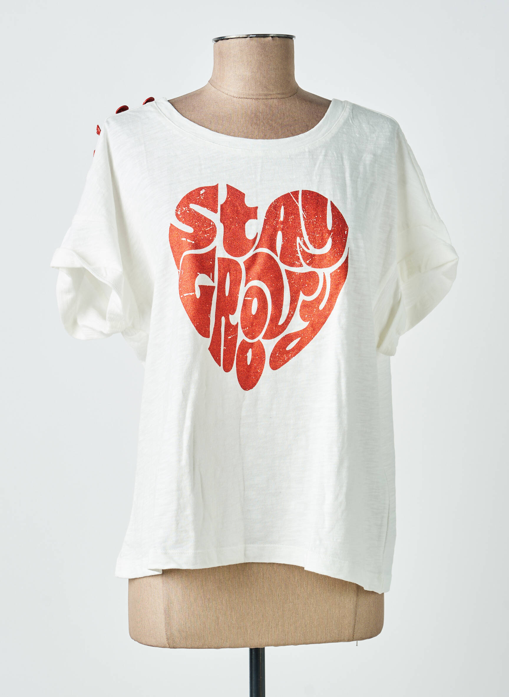 Tricou croială dreaptă mâneci scurte bej FREEMAN T.PORTER femeie