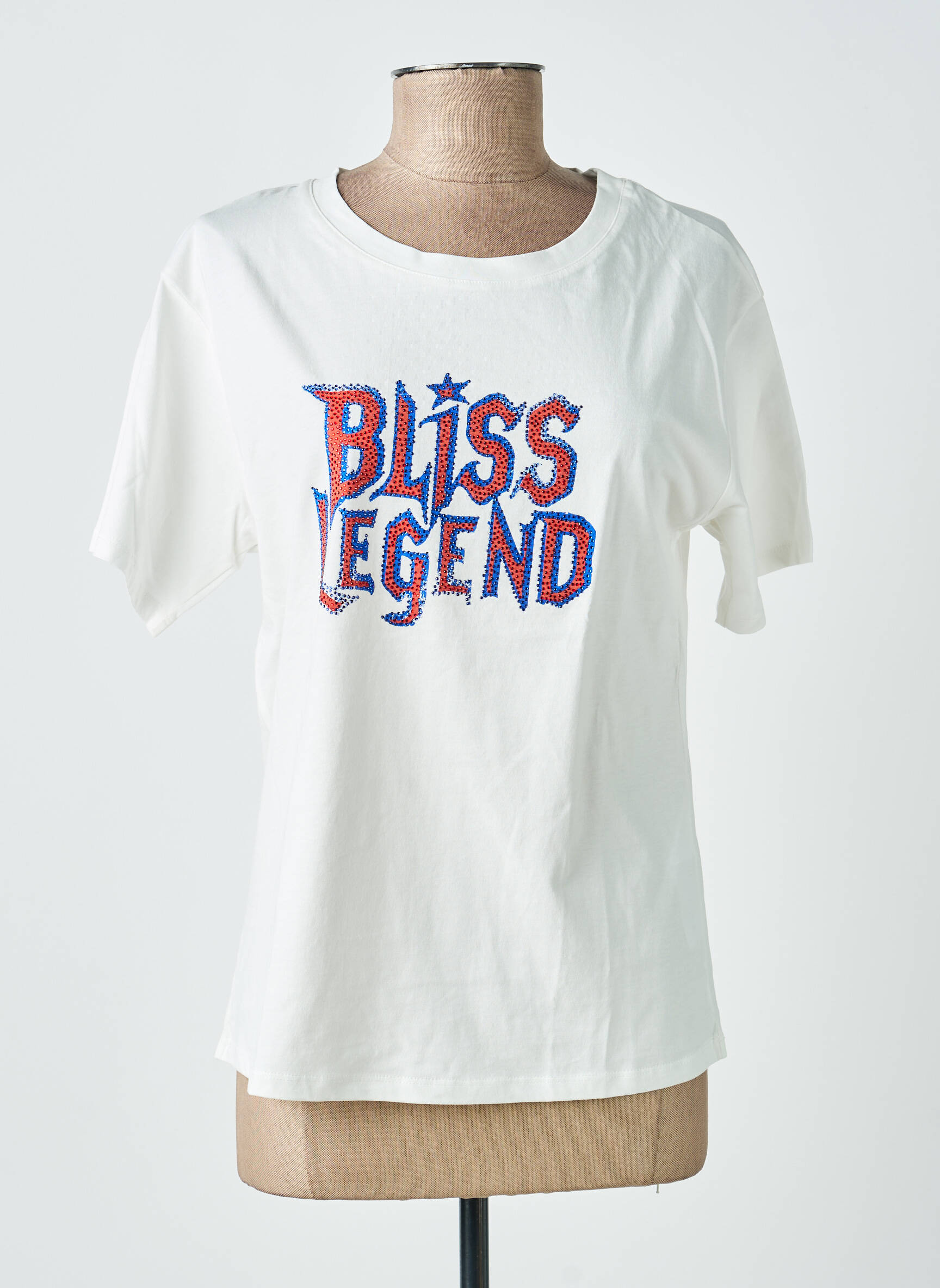 Tricou serigrafie cu strasuri mâneci scurte alb FREE BOY femeie