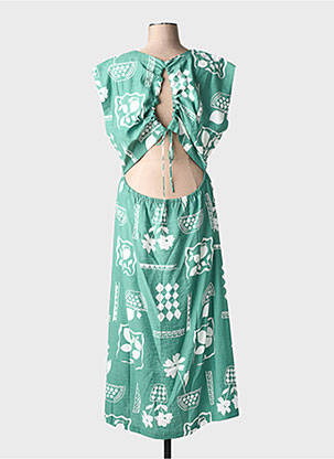 Rochie lungă imprimeu fantezie mâneci scurte verde ICHI femeie