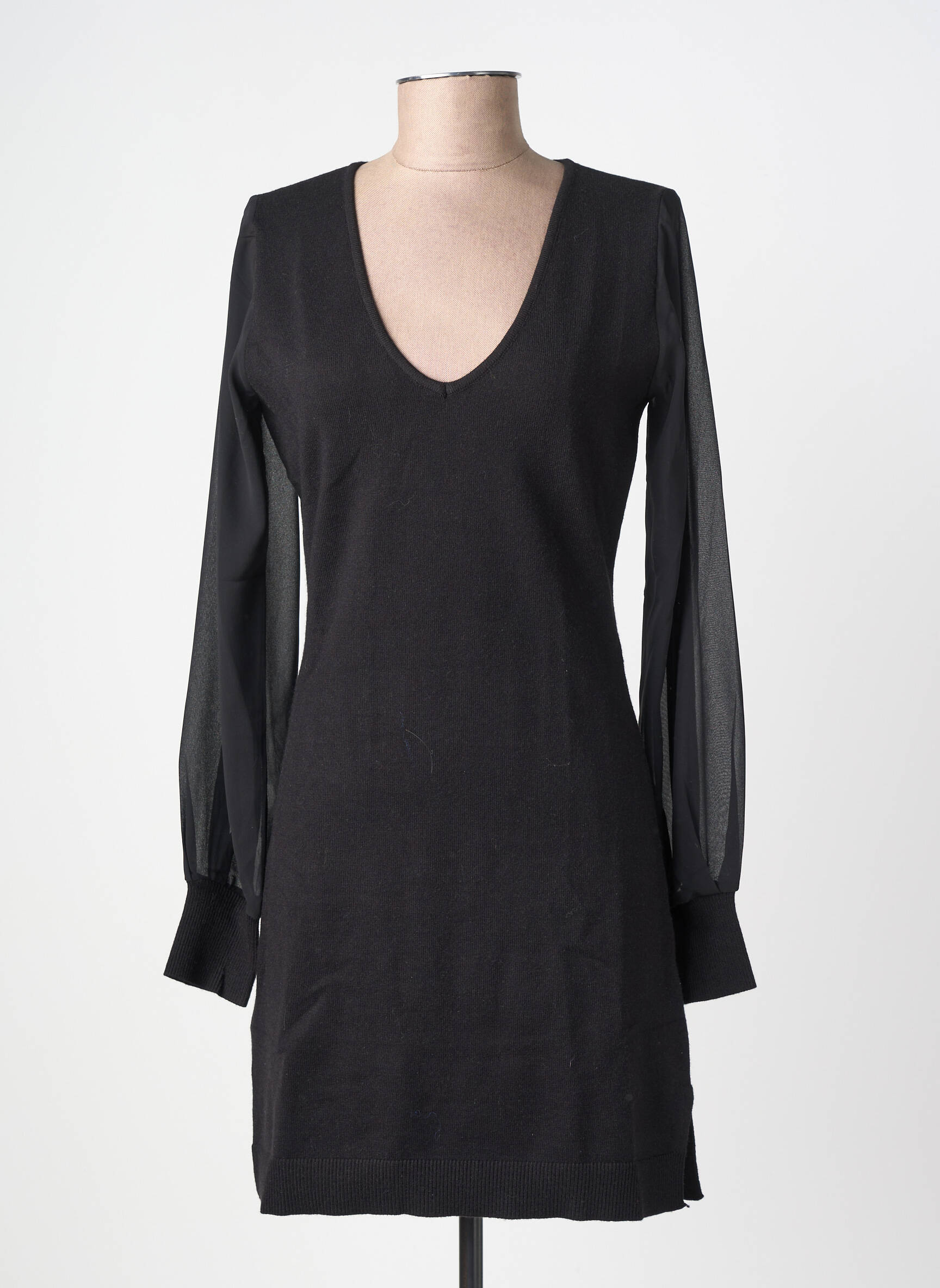 Rochie pulover guler în v mâneci lungi negru FREEMAN T.PORTER femeie