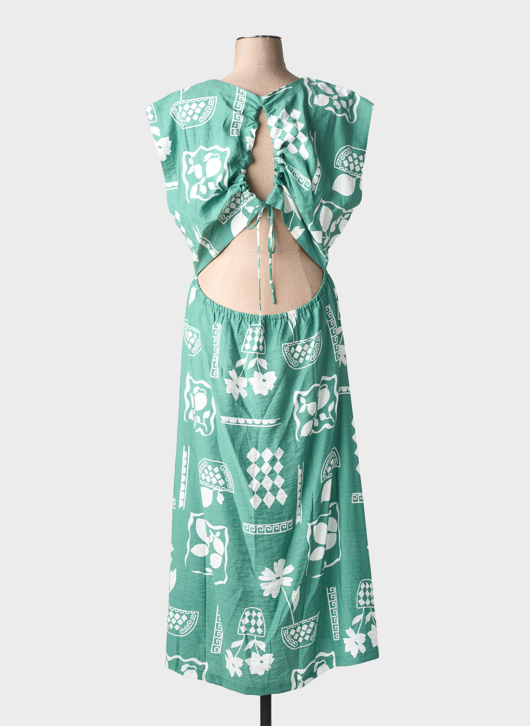 Rochie lungă imprimeu fantezie mâneci scurte verde ICHI femeie