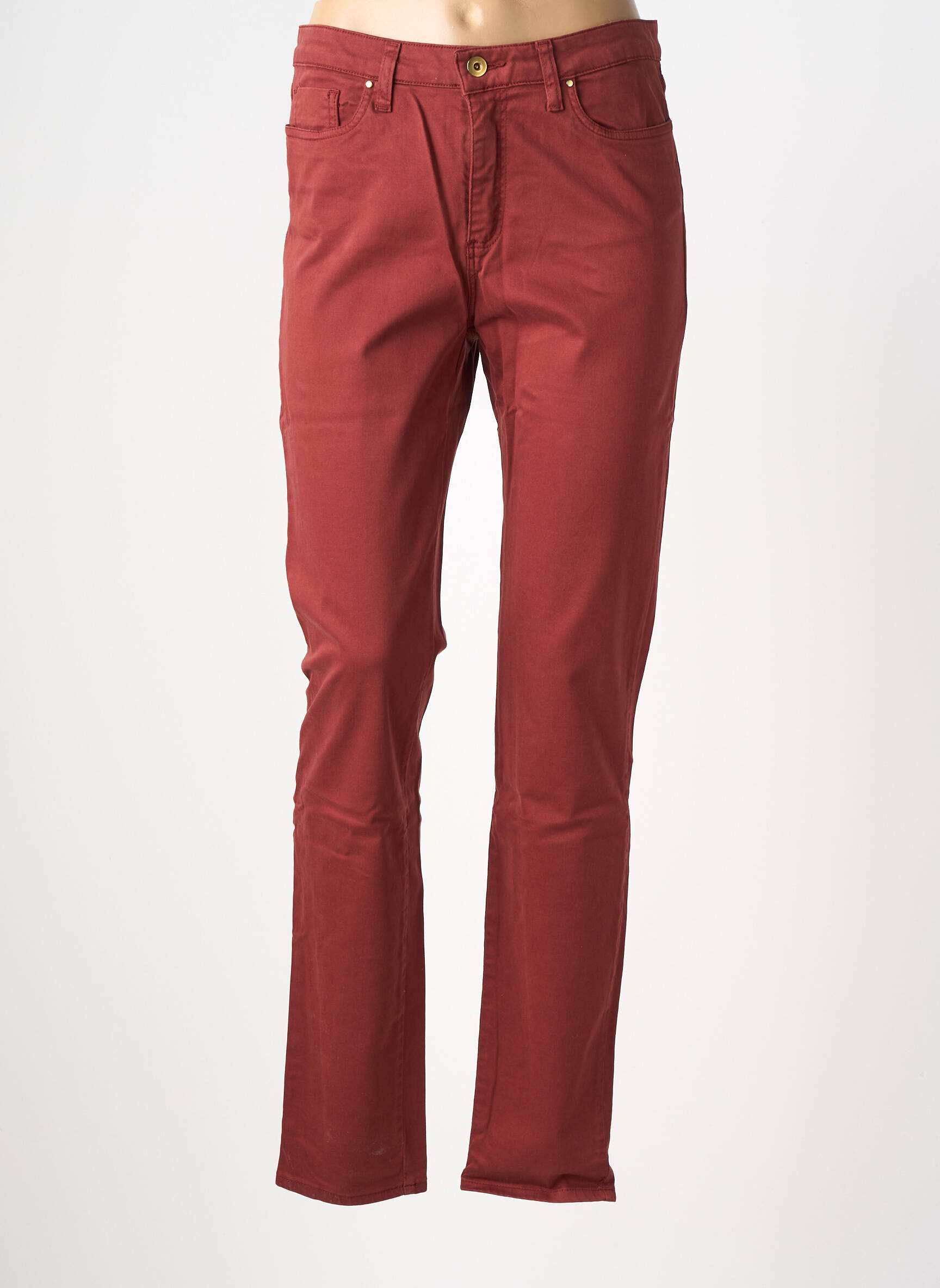 Pantalon slim țesătură poplin mărime normală maro LCDN femeie