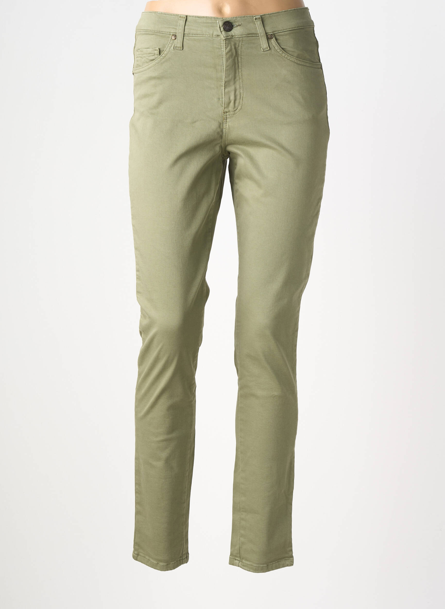 Pantalon slim țesătură poplin mărime normală verde LCDN femeie